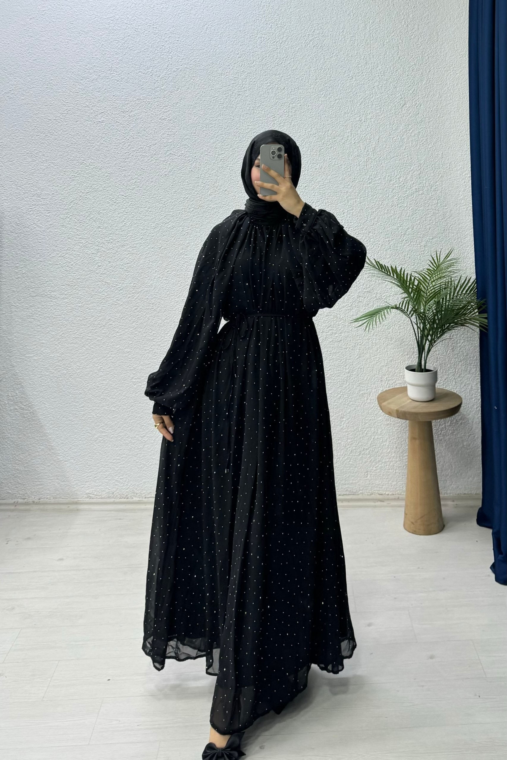 Yarasa Kol Detaylı Elbise  - Siyah