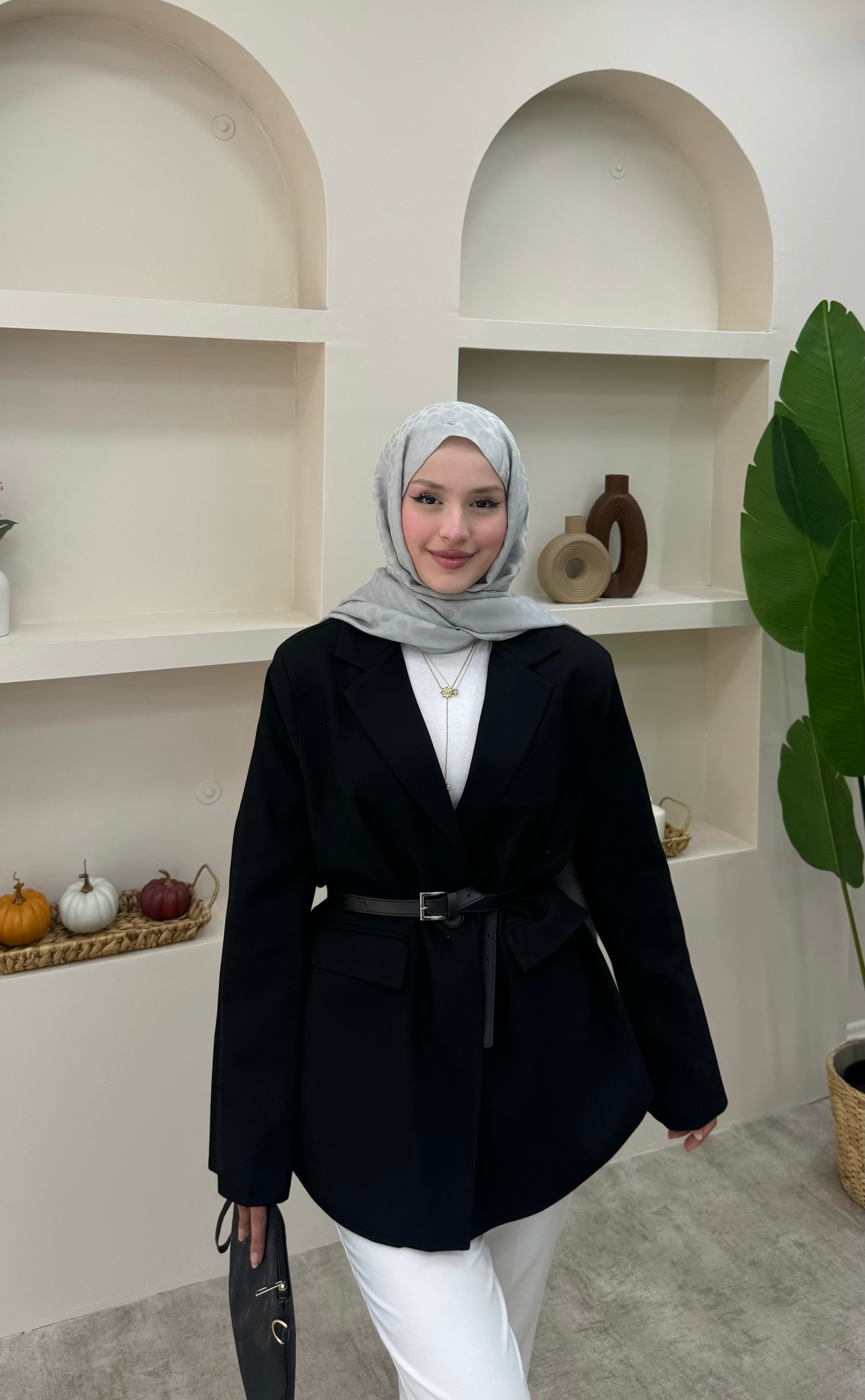 Keten Tek Düğmeli Blazer Ceket  - Siyah