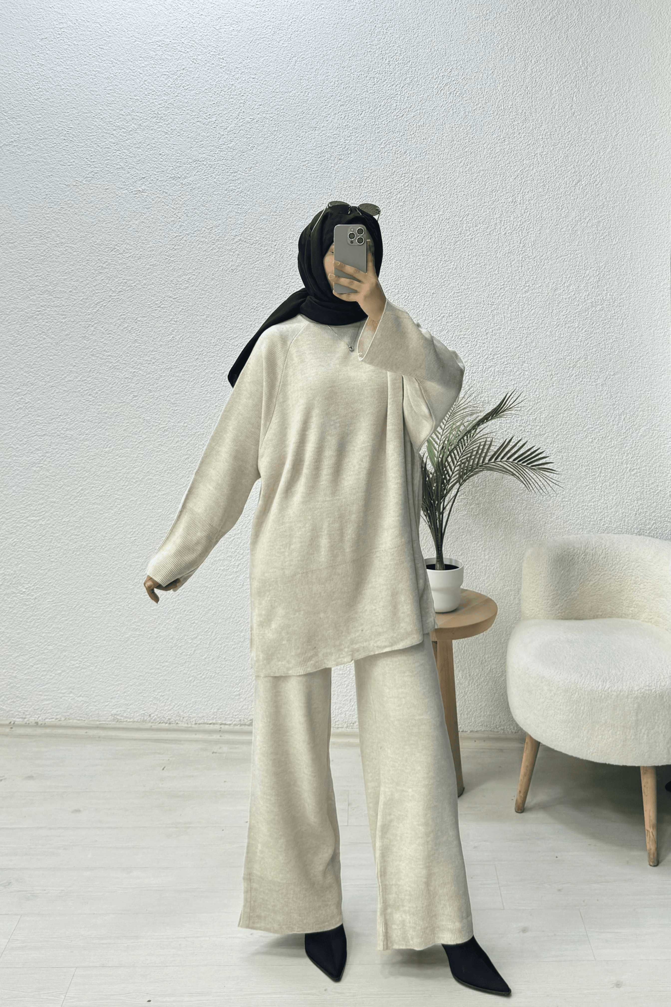 Basic Oversize Triko Takım - ekru