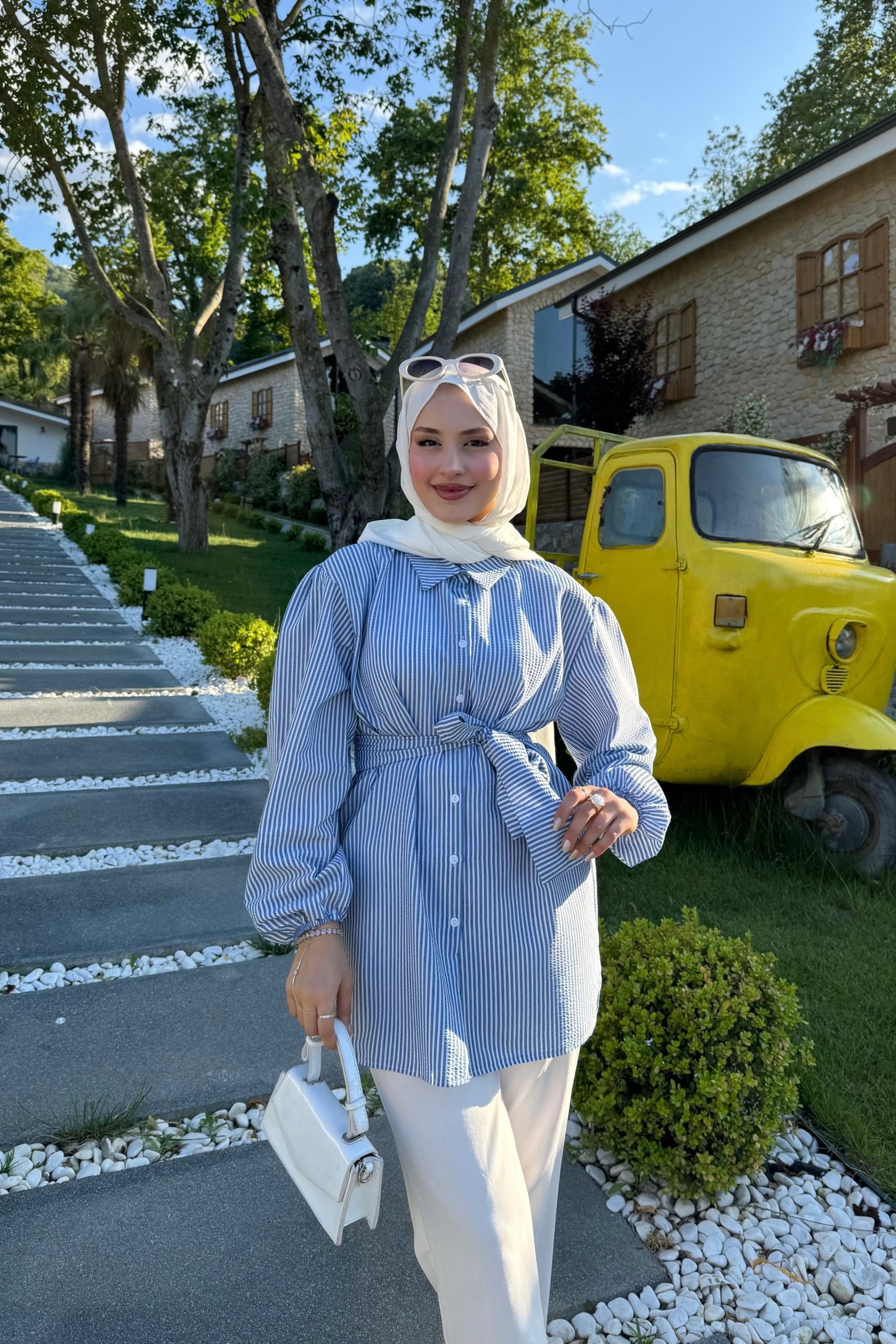Bağlamalı Çizgili Gömlek  - Lacivert