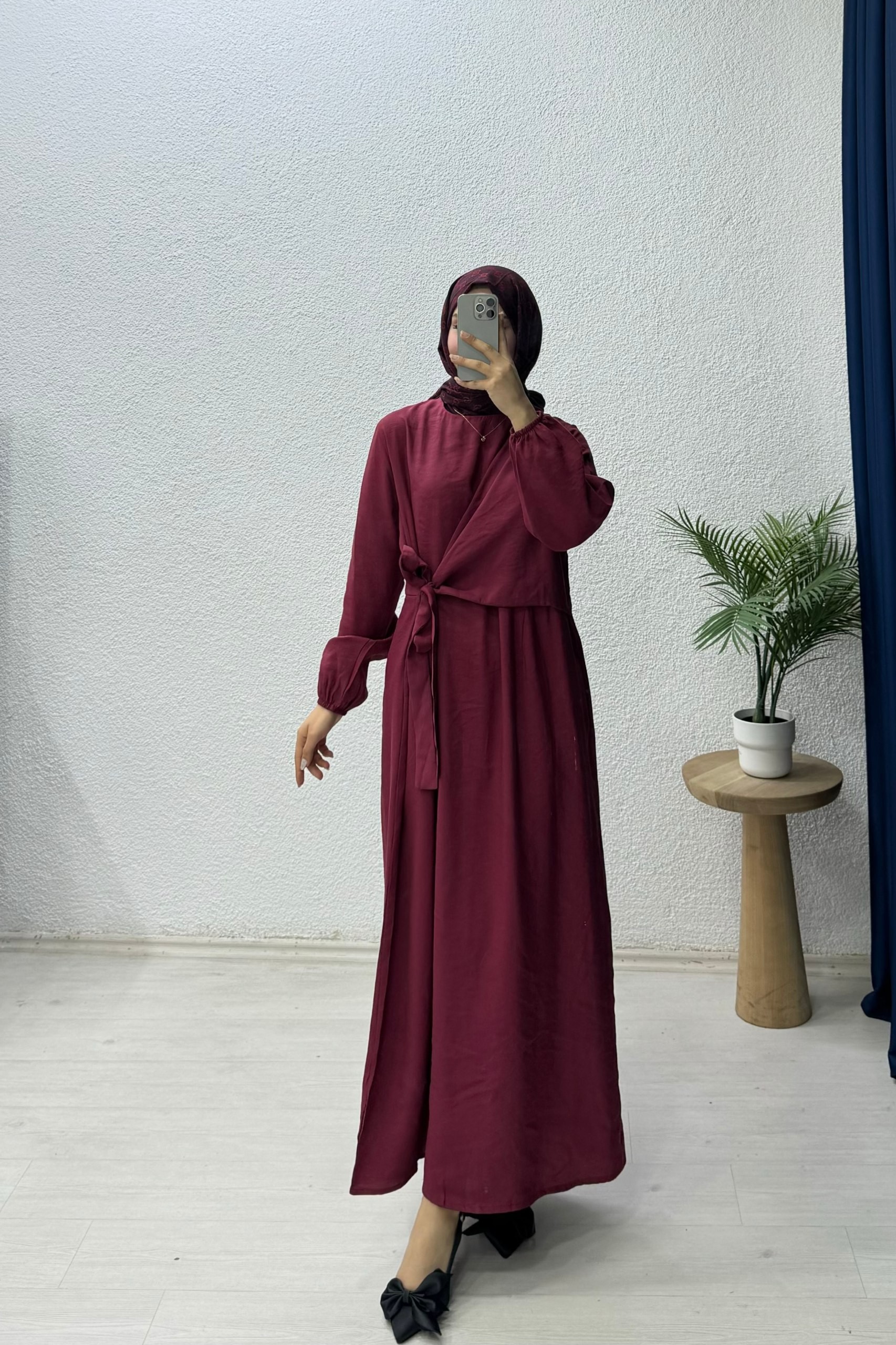 Yandan Bağlamalı Elbise  - Bordo