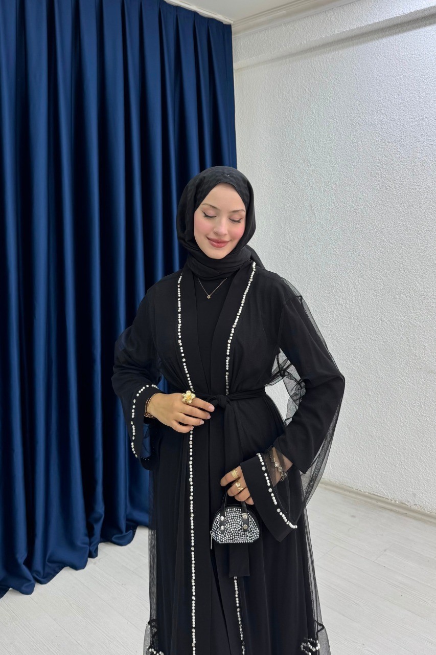 Altı Fırfırlı İnci Detaylı Abaya 
