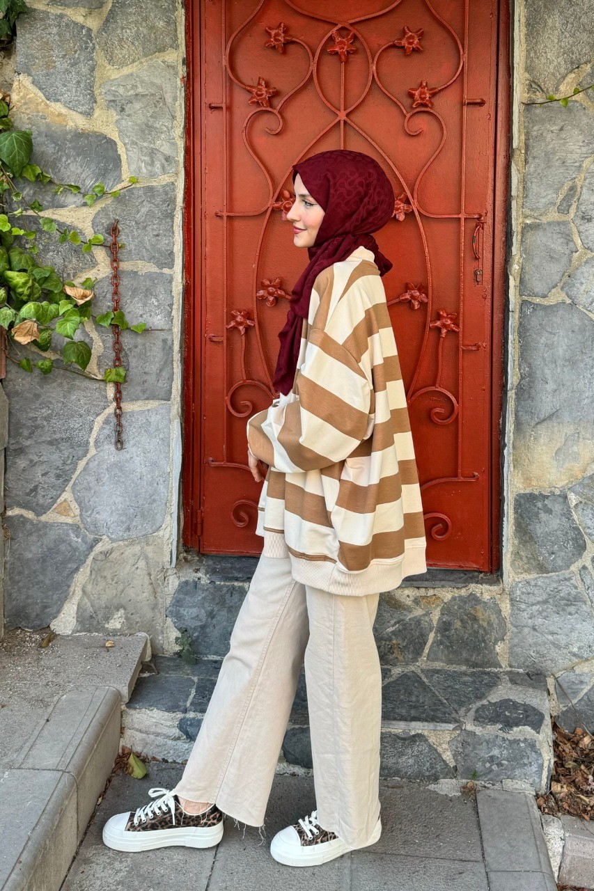 Çizgili Basic İki İplik Sweat 