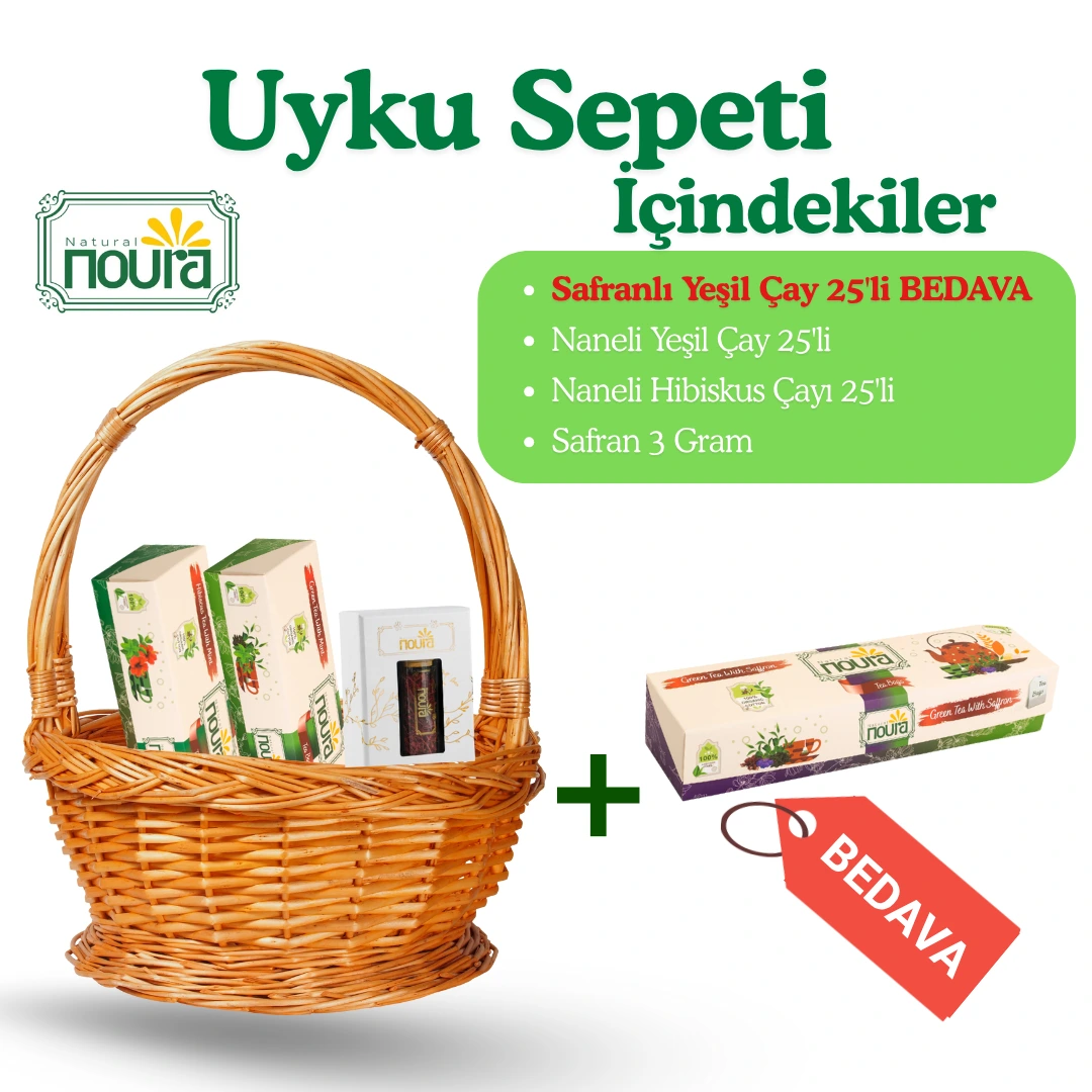 Uyku Sepeti (Safranlı Yeşil Çay 25'li+ Naneli Yeşil Çay 25'li+ Naneli Hibiskus Çayı 25'li +Safran 3 Gram)
