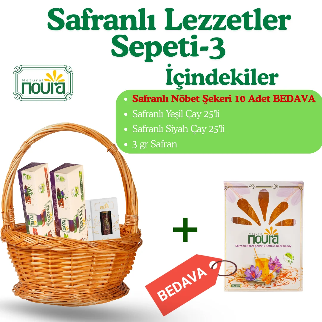 Kampanya Paketi ( Safran 3 Gr + Safranlı Yeşil Çay 25'li +  Safranlı Siyah Çay 25'li + Safranlı Nöbet Şekeri 10'lu)