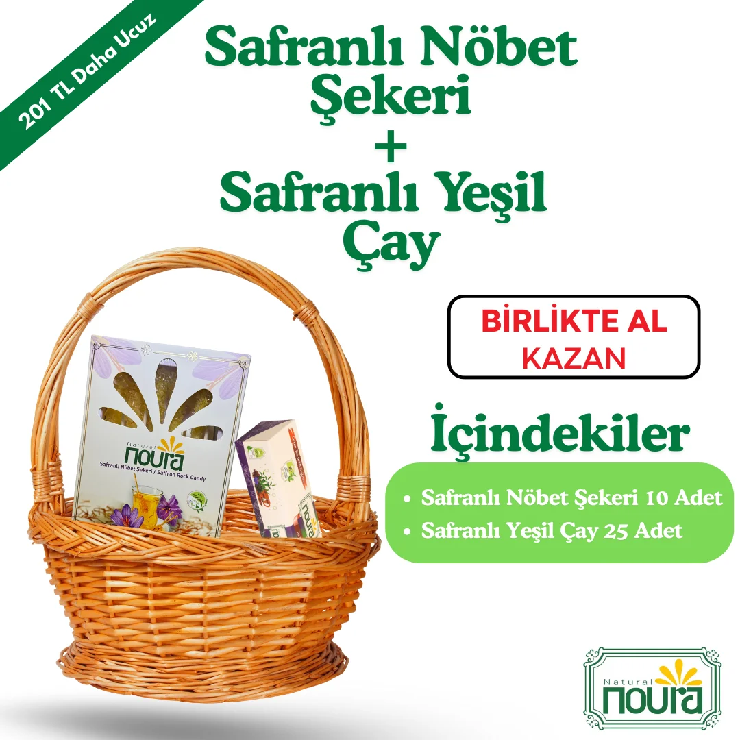 Safranlı Nöbet Şekeri 10 Adet + Safranlı Yeşil Çay 25 Adet