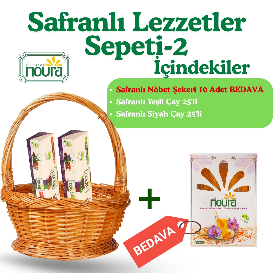 Safranlı Nöbet Şekeri 10 Adet + Safranlı Siyah Çay 25 Adet + Safranlı Yeşil Çay 25 Adet 