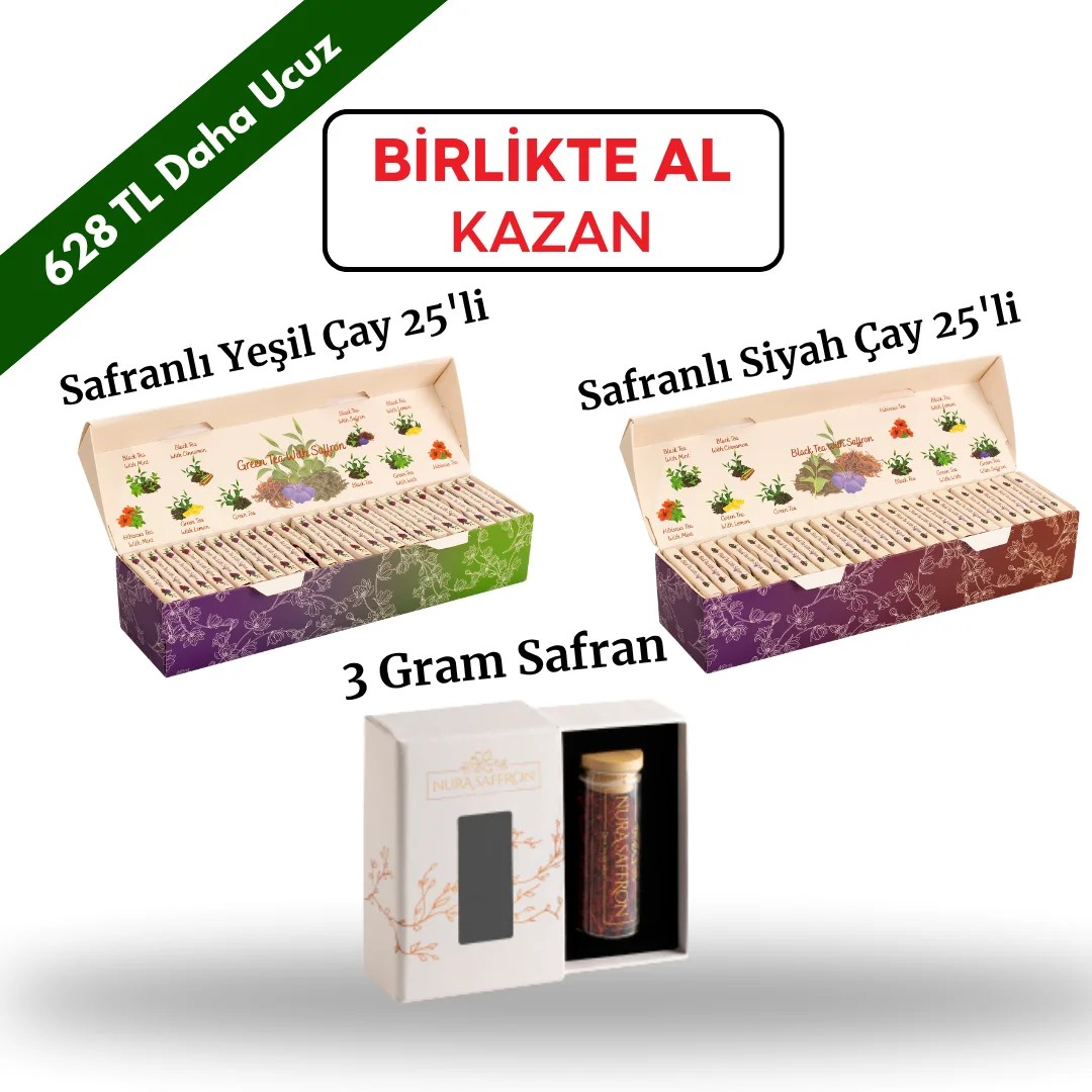 Kampanya Paketi ( Safran 3 Gr + Safranlı Yeşil Çay 25'li +  Safranlı Siyah Çay 25'li)