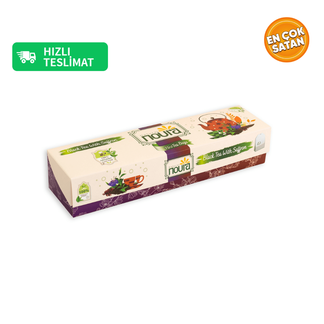 Safranlı Siyah Çay 25 Adet Müslin Poşet  | Mutluluk Çayı