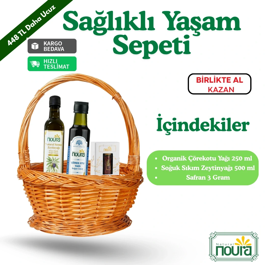 Sağlıklı Yaşam Sepeti (Organik Çörekotu Yağı 250 ml + Soğuk Sıkım Zeytinyağı 500 ml + Safran 3 gr)