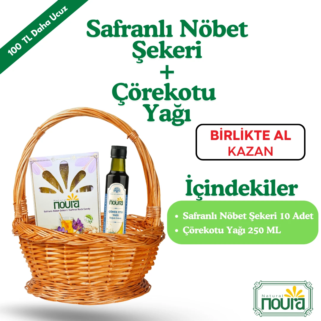 Safranlı Nöbet Şekeri 10 Adet +Organik Soğuk Sıkım Çörekotu Yağı 250 ml