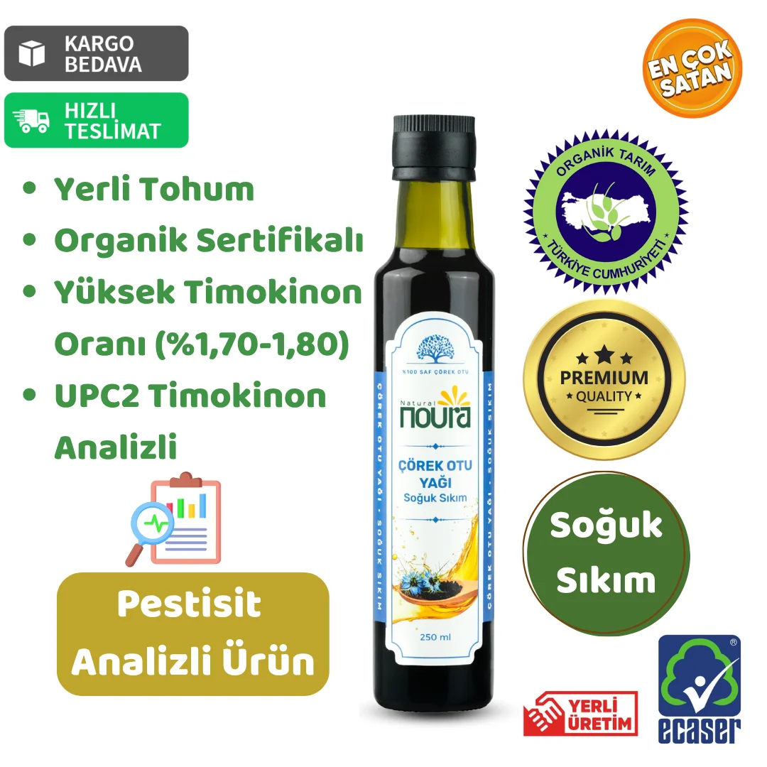 Organik Çörekotu Yağı 250 ml - %100 Doğal -Soğuk Sıkım - Yerli Tohum 