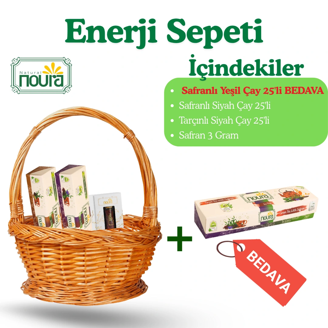 Enerji Sepeti ( Safranlı Yeşil Çay 25'li + Safranlı Siyah Çay 25'li +Tarçınlı Siyah Çay 25'li +Safran 3 Gram)