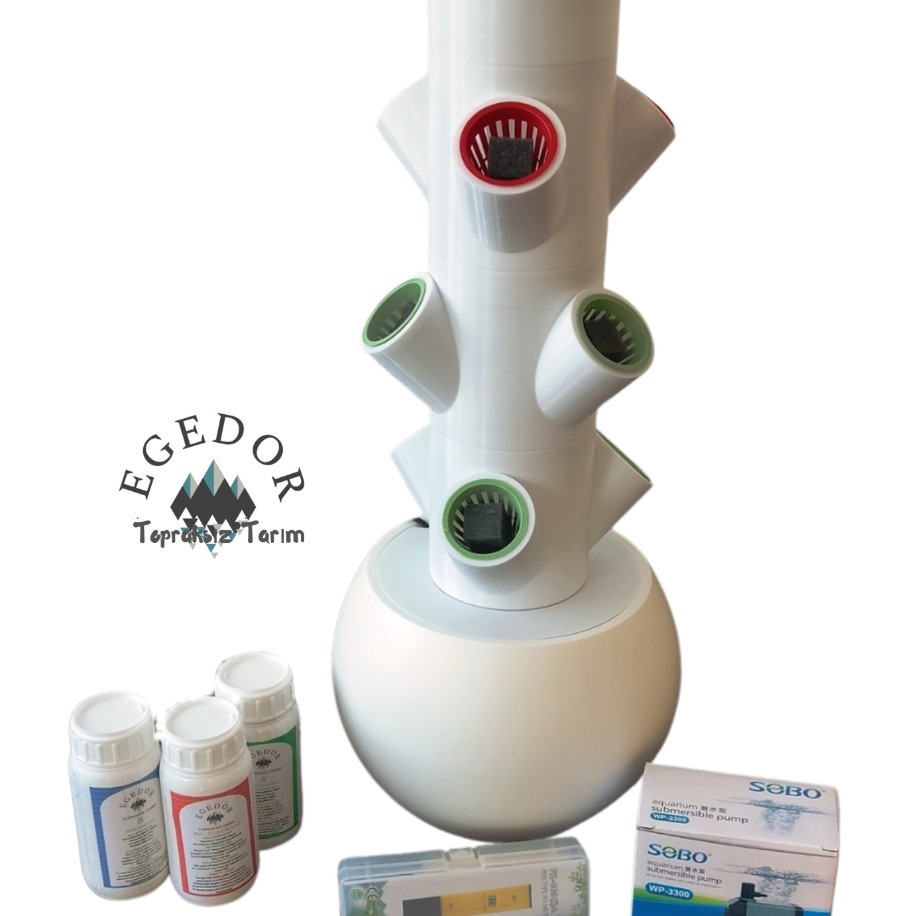 Egedor 9'lu Dikey Topraksız  Tarım Kulesi Seti  (Ev İçi Grow Tower)
