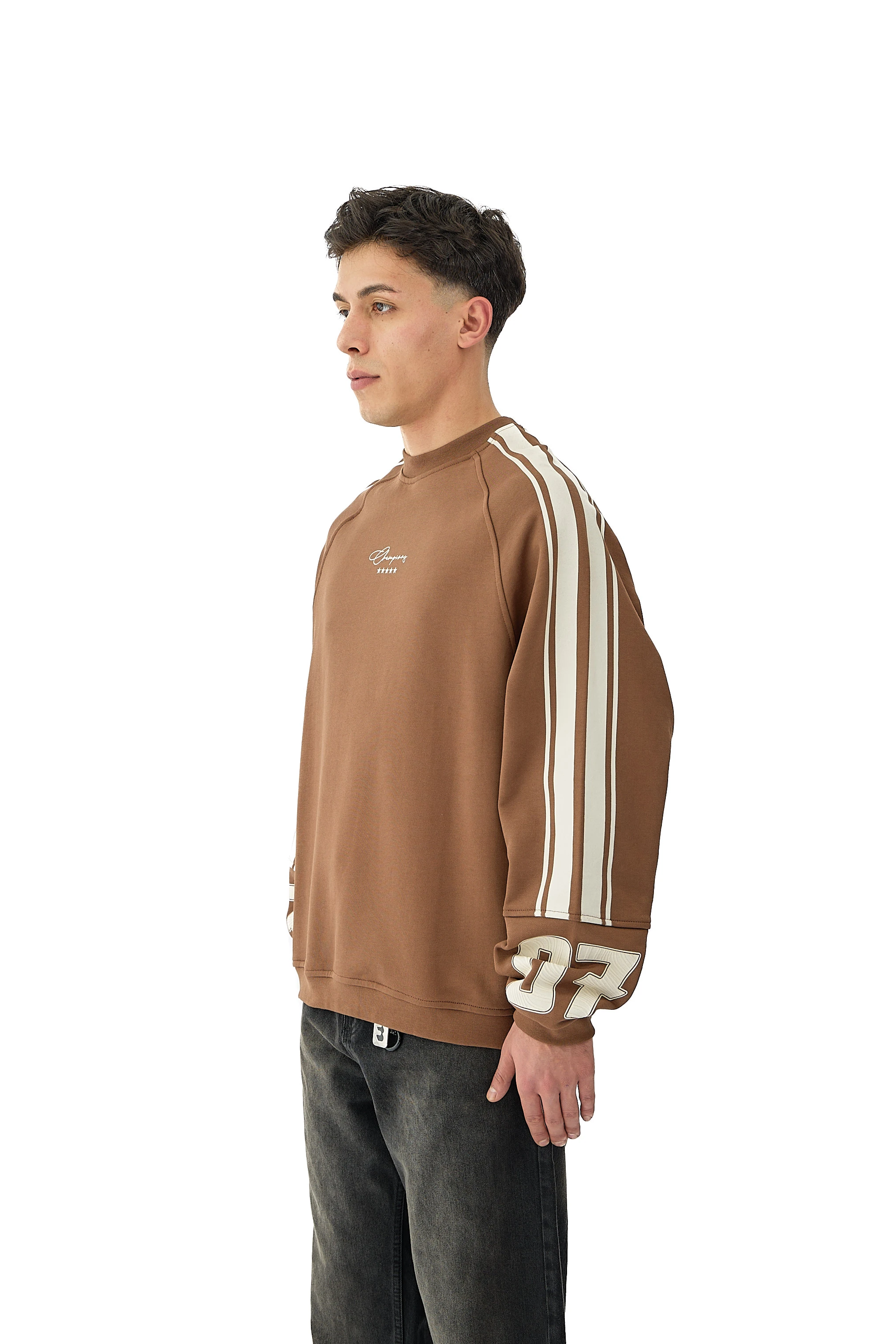 07 Champions Baskılı Oversize Pemium Sweatshirt - KAHVERENGİ