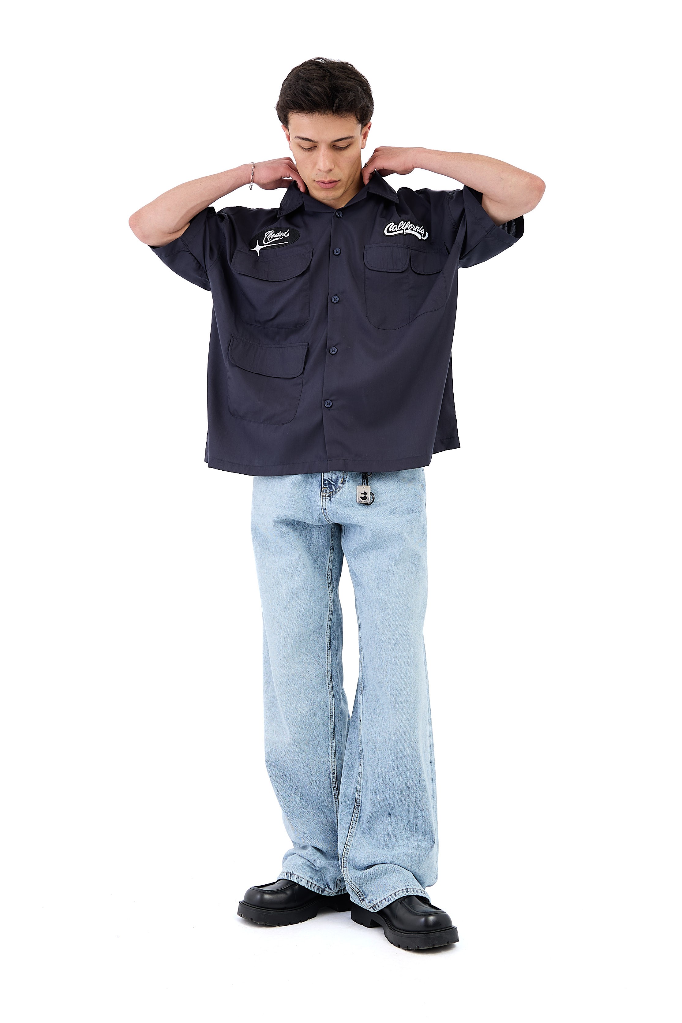 Soldurma Detay Açık Mavi Baggy Jean 