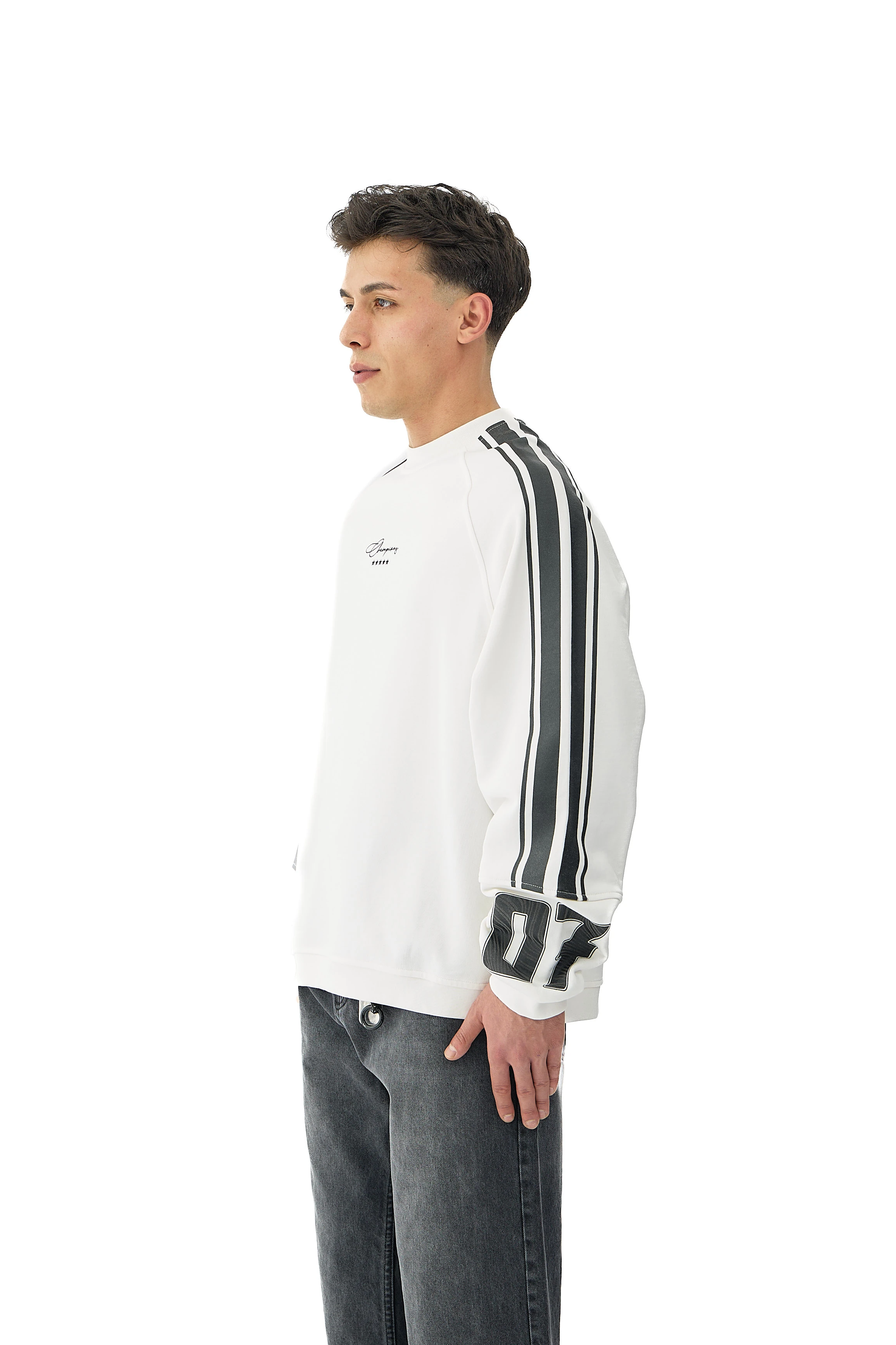 07 Champions Baskılı Oversize Pemium Sweatshirt - BEYAZ