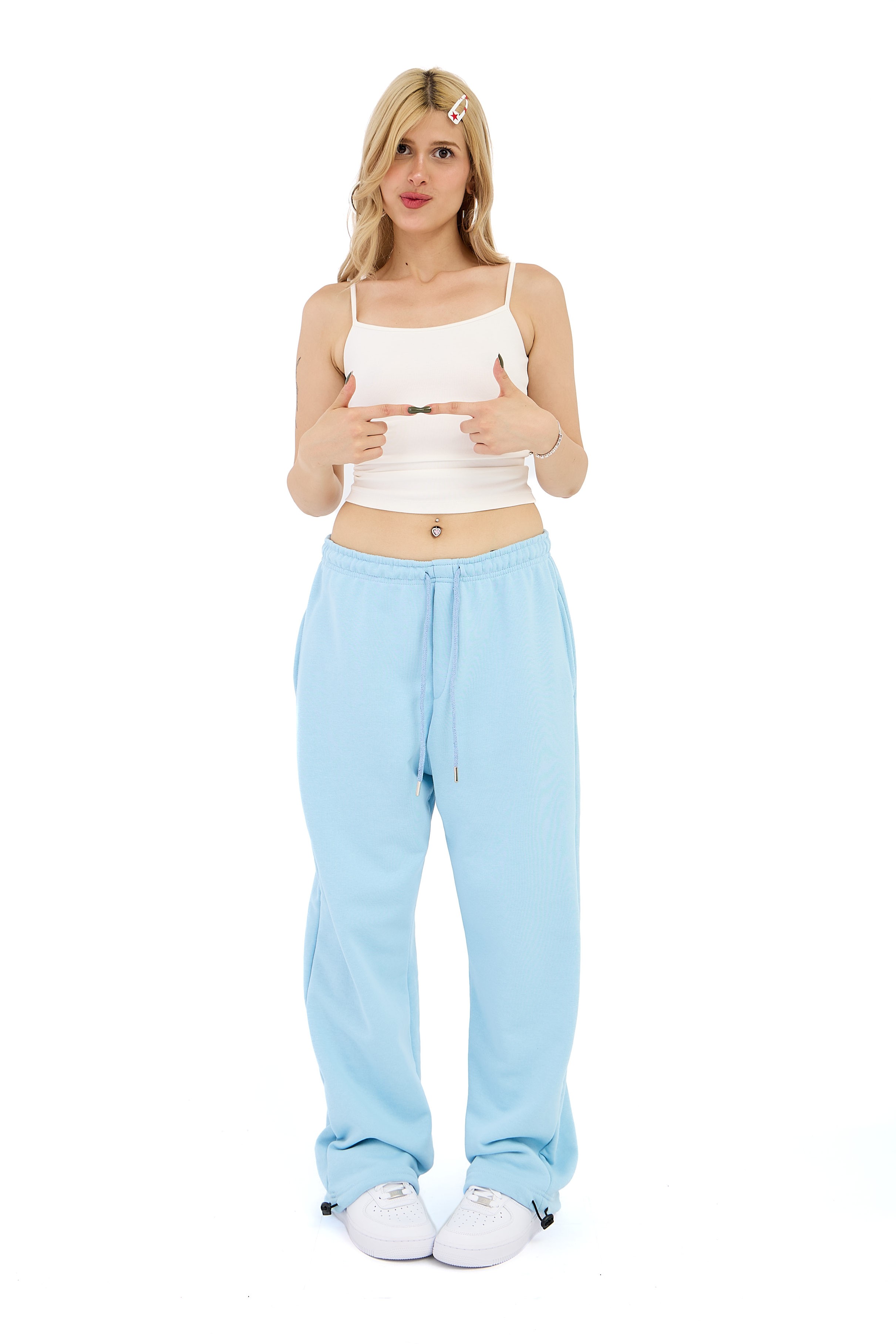  Hitup Premium Basic Ayarlanabilir Paça Oversize Eşofman Altı  - BABYBLUE