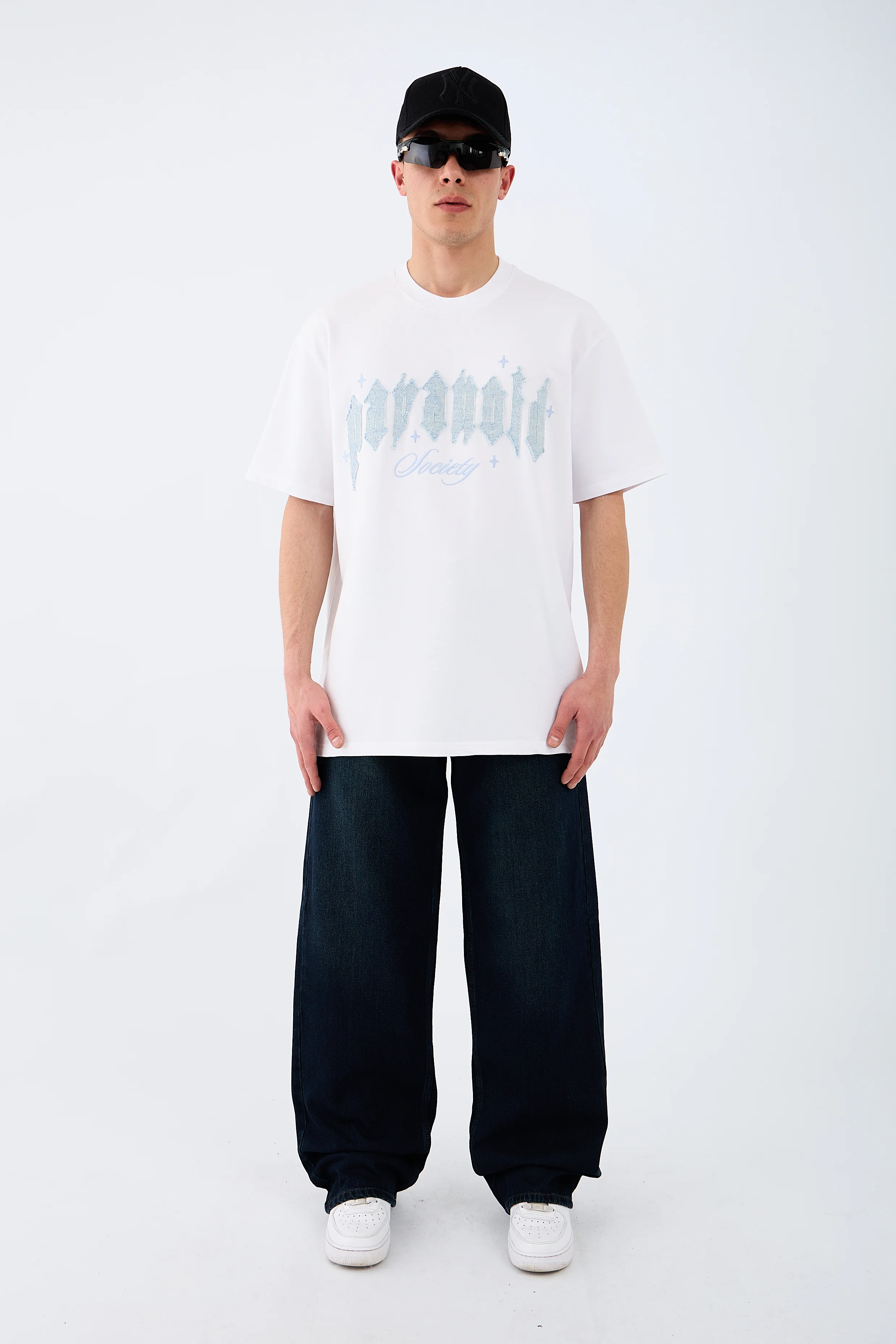 Çizgili Midnight Blue Baggy Jean