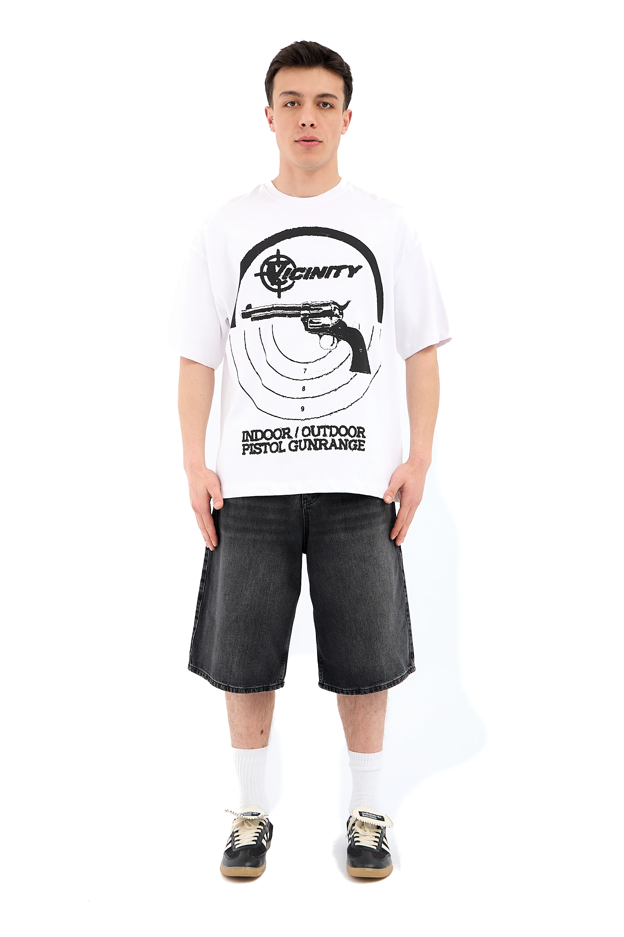 Pistol Print Oversize Baskılı Tişört - BEYAZ