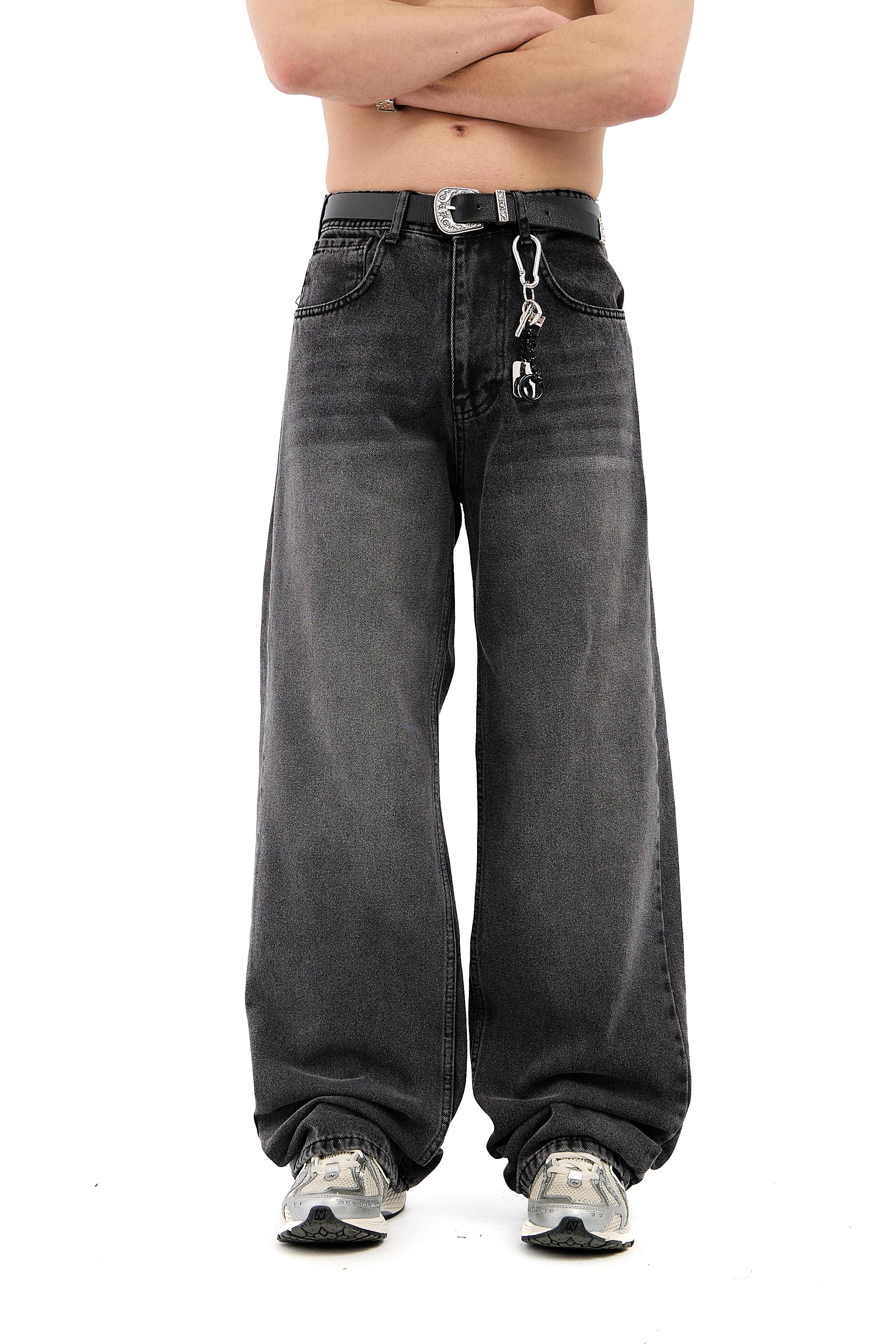 Çizgili Gri Super Baggy Jean