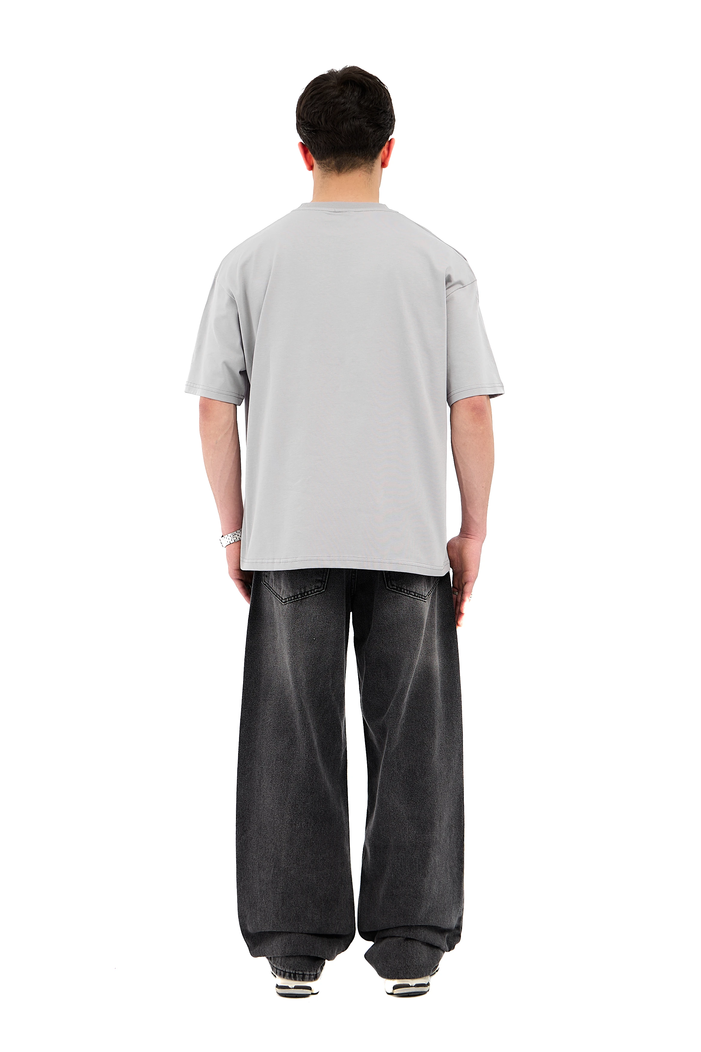 Çizgili Gri Super Baggy Jean