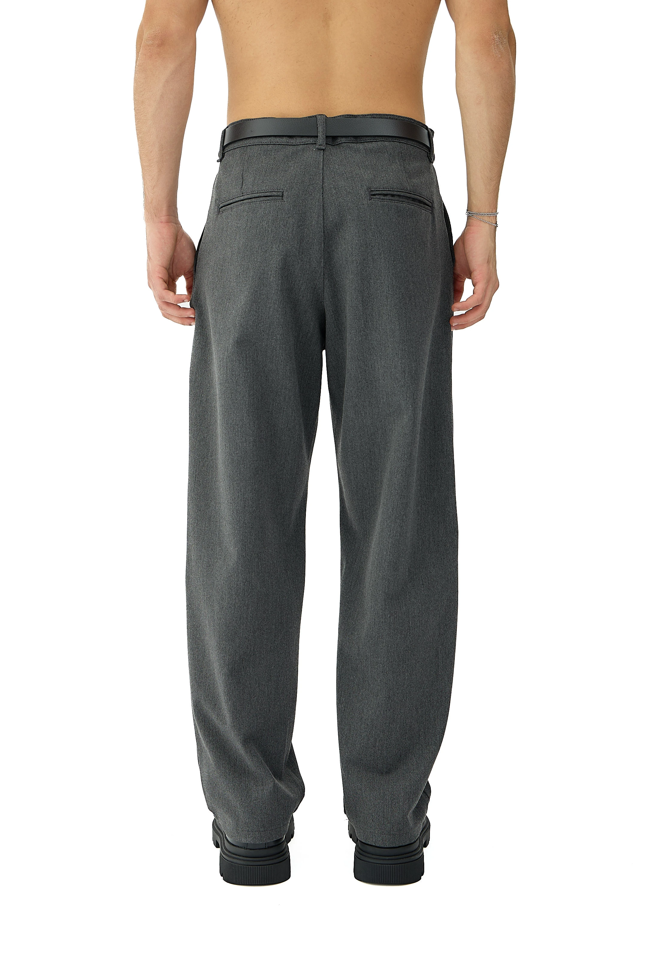 Kalın Tuşeli Pile Detaylı Baggy Fit Kumaş Pantolon  - ANTRASİT