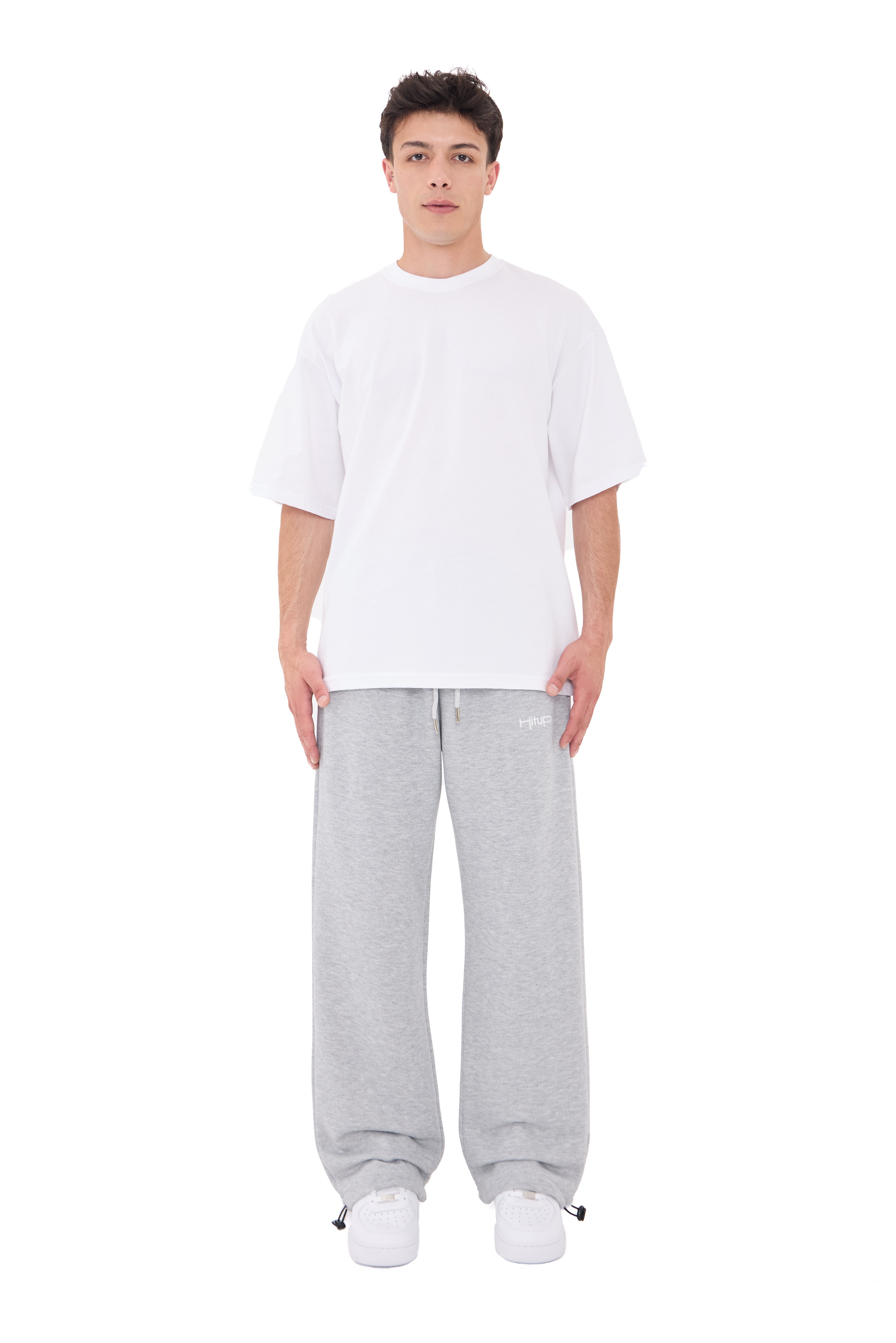  Hitup Nakışlı Premium Ayarlanabilir Paça Oversize Eşofman Altı  - GRİMELANJ