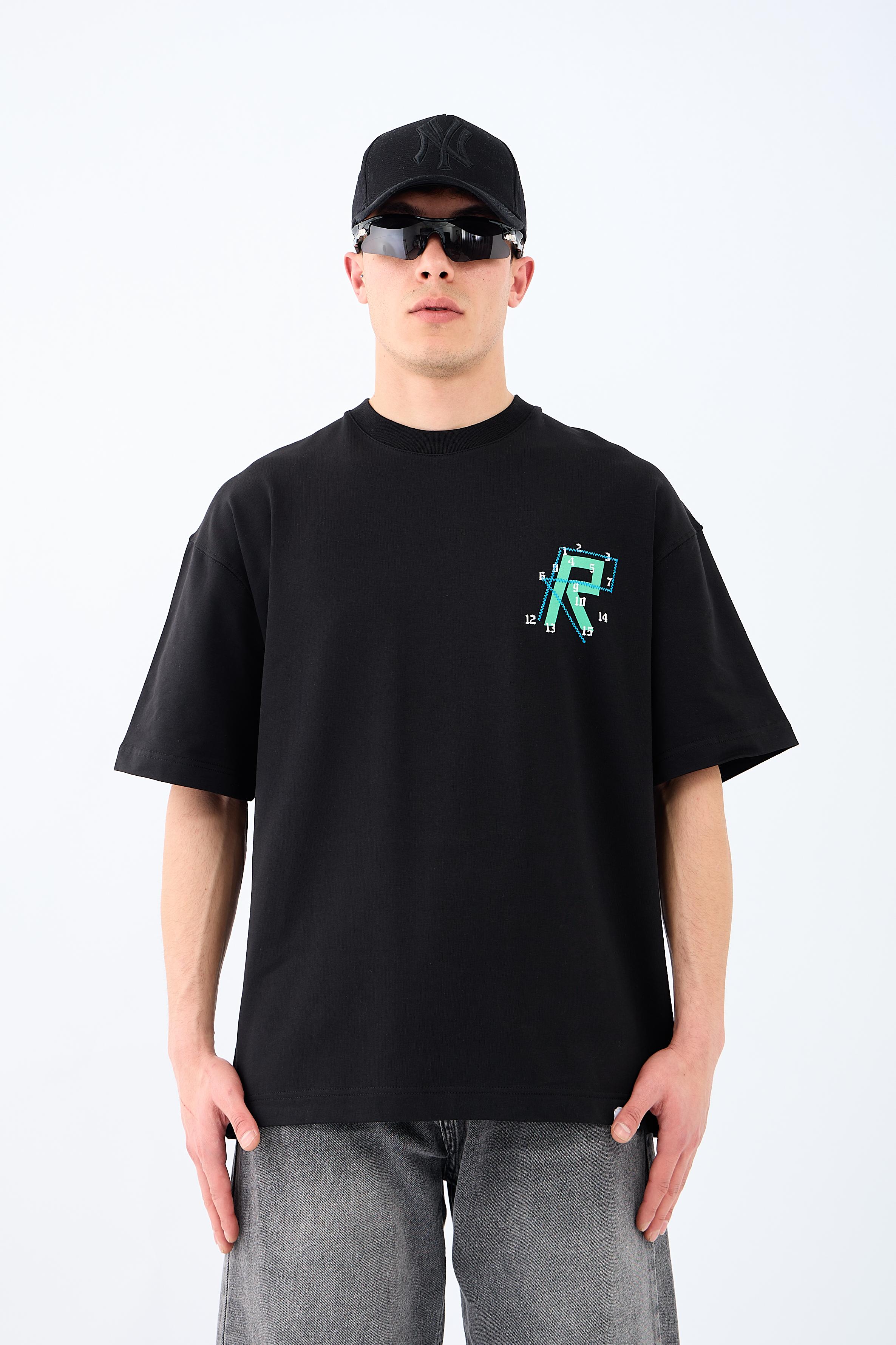 R Harf Nakışlı Premium Oversize Tişört