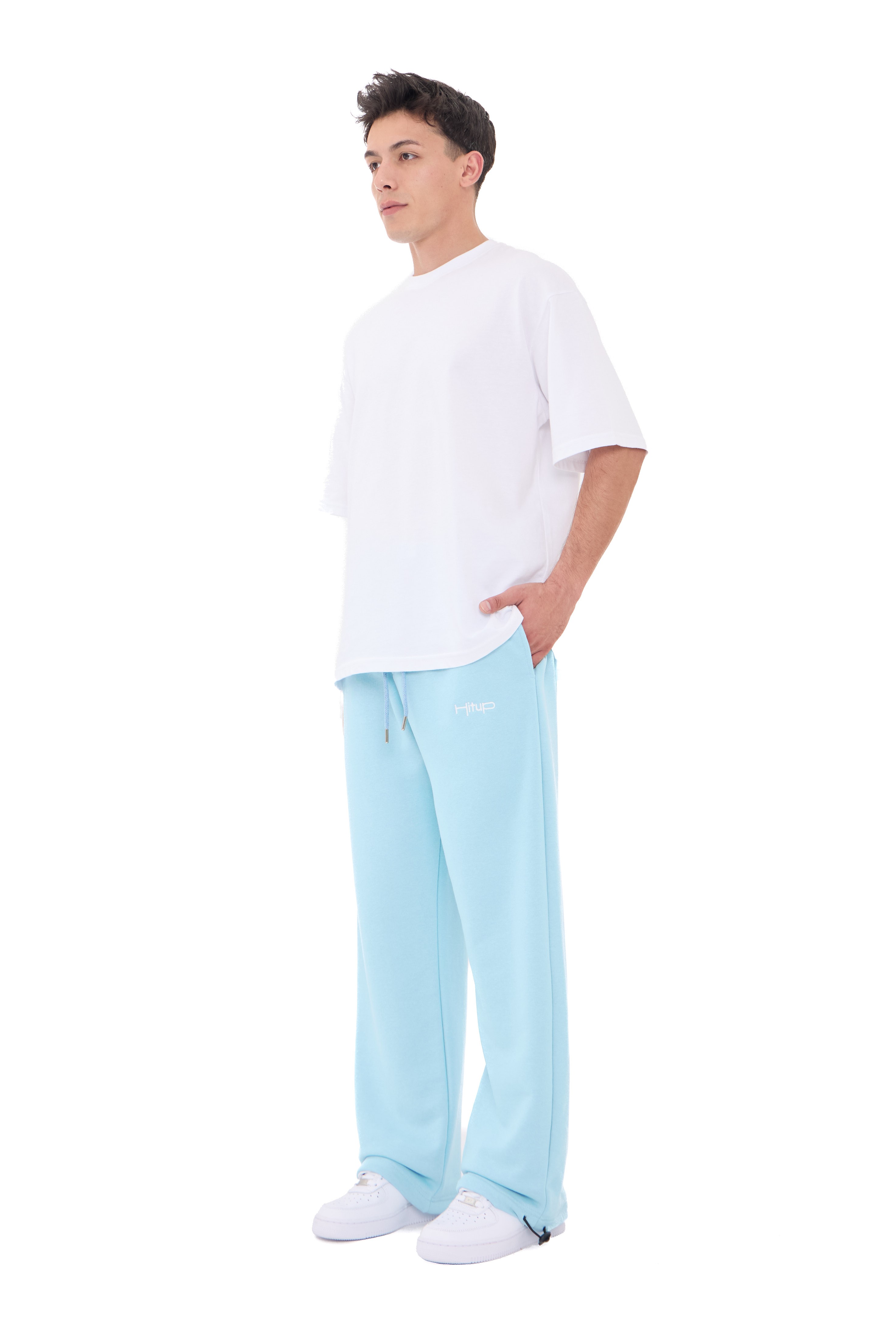  Hitup Nakışlı Premium Ayarlanabilir Paça Oversize Eşofman Altı  - BABYBLUE