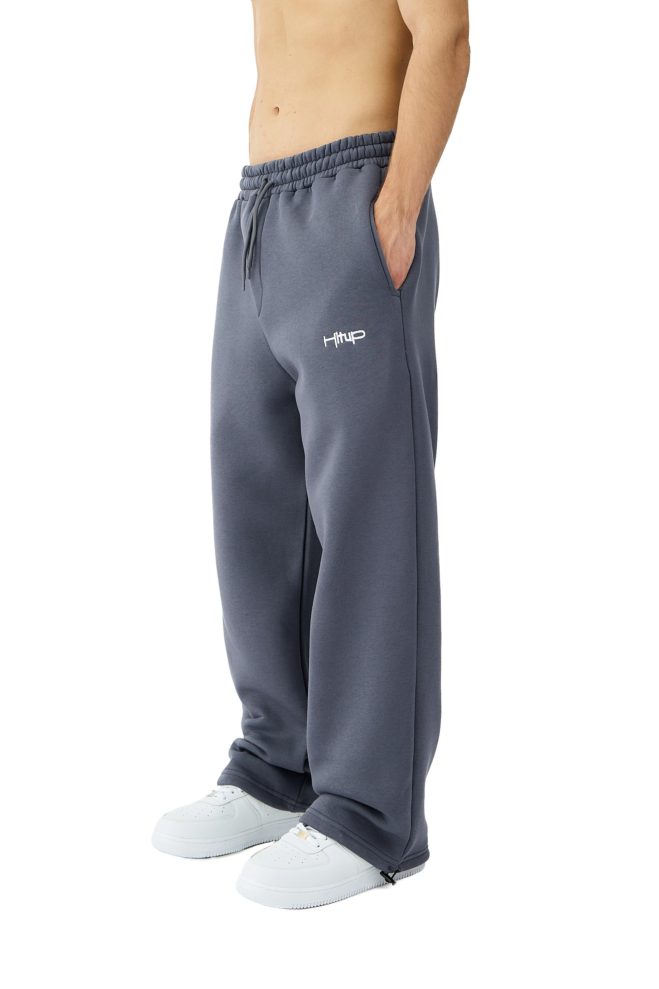 Kışlık Hitup Nakışlı Premium Ayarlanabilir Paça Oversize Eşofman Altı - FÜME