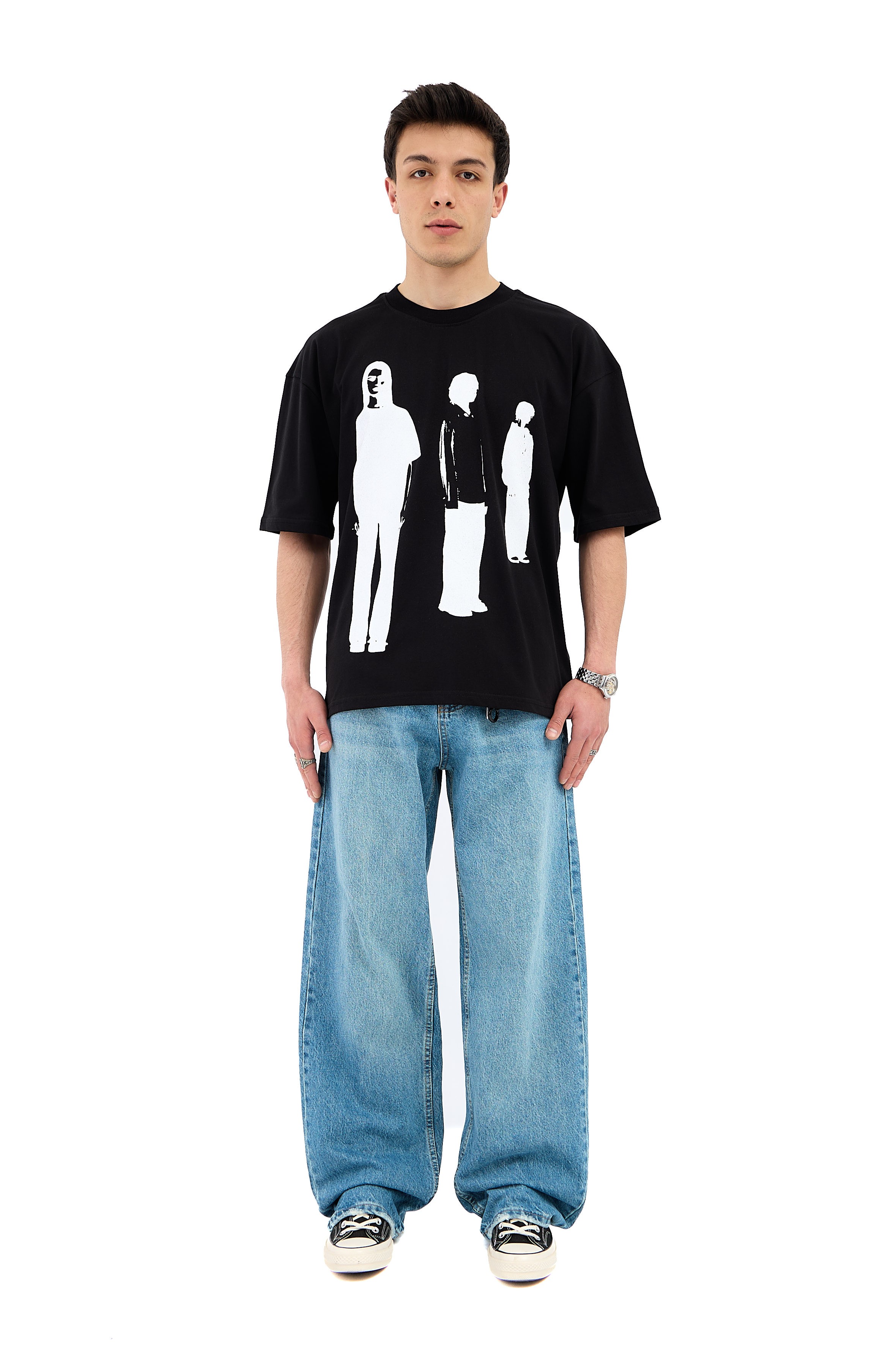 Urban Silence Baskılı Oversize Tişört  - SİYAH