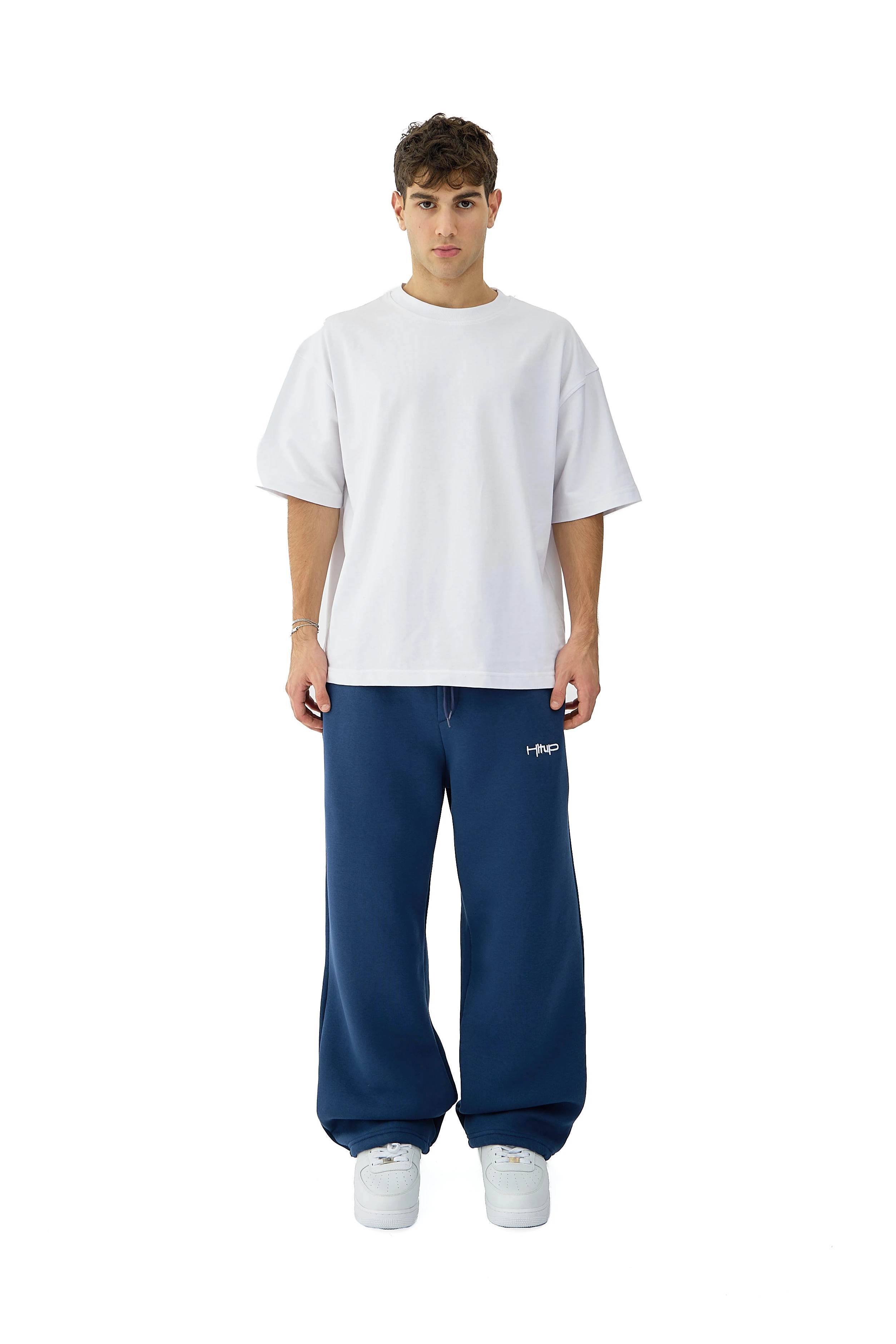 Kışlık Hitup Nakışlı Premium Ayarlanabilir Paça Oversize Eşofman Altı - İNDİGO