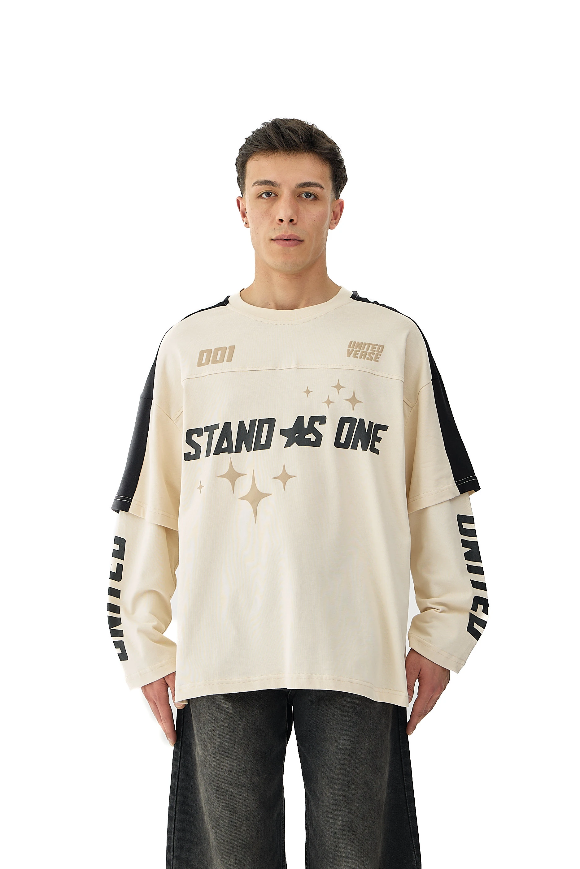 001 United Baskılı Oversize Pemium Sweatshirt - EKRU