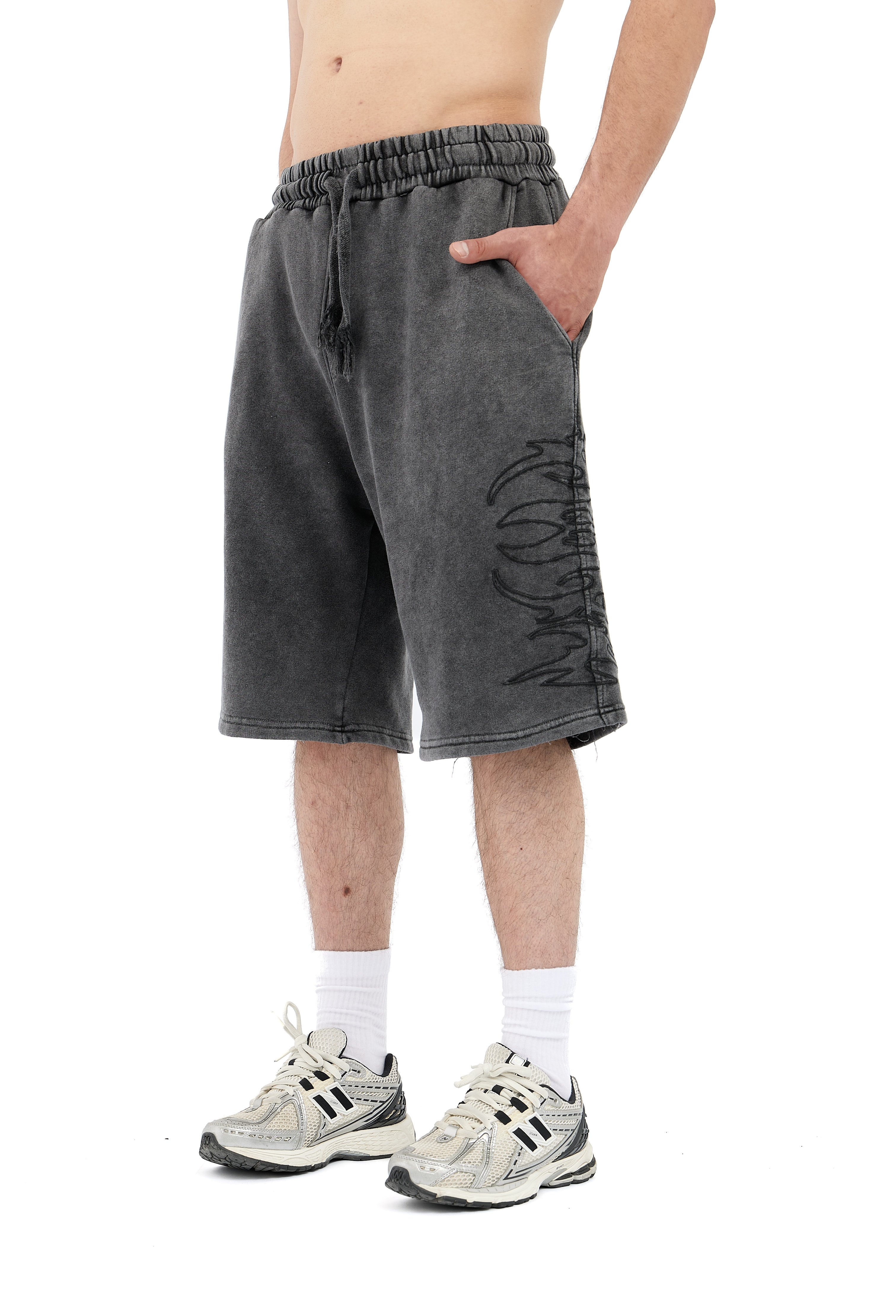 Premium Tribal Nakış Detay Baggy Şort - ANTRASİT