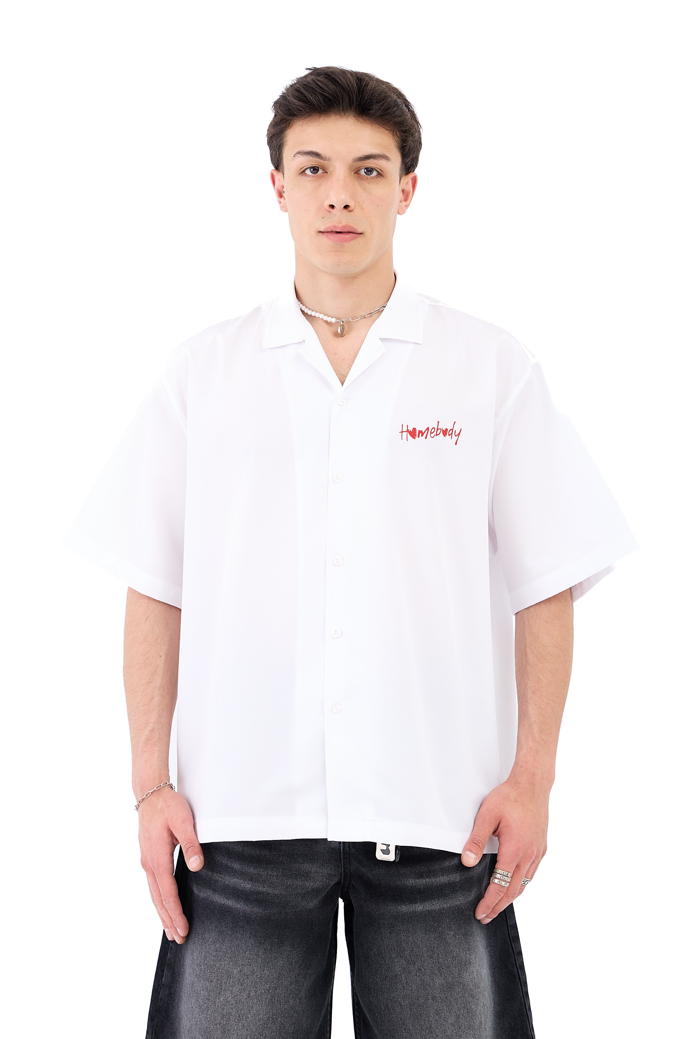 Home Boy Clup Baskı Detay Kısa Kol Gömlek - BEYAZ