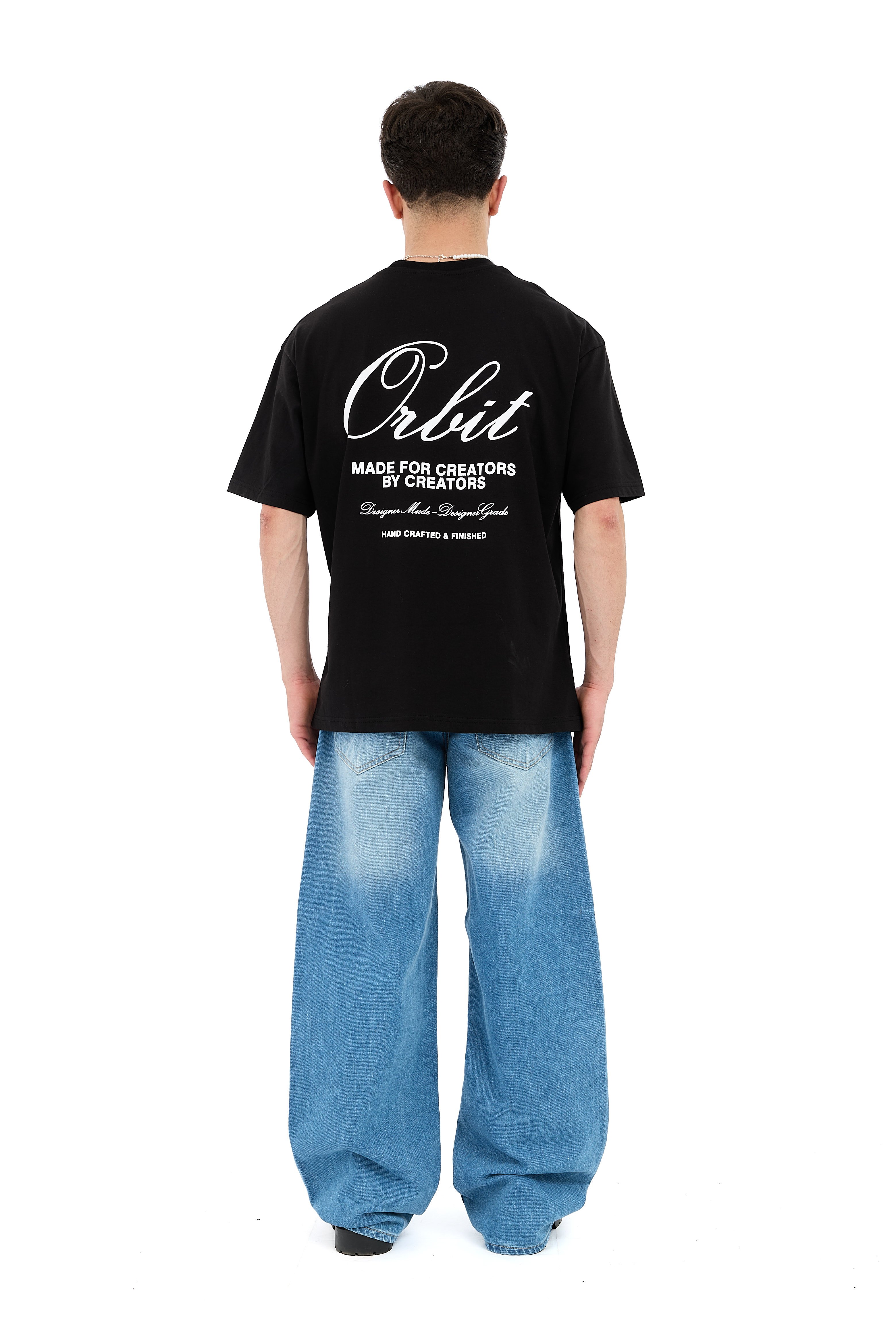 Premium Orbit Made Baskı Detay Oversize Tişört  - SİYAH