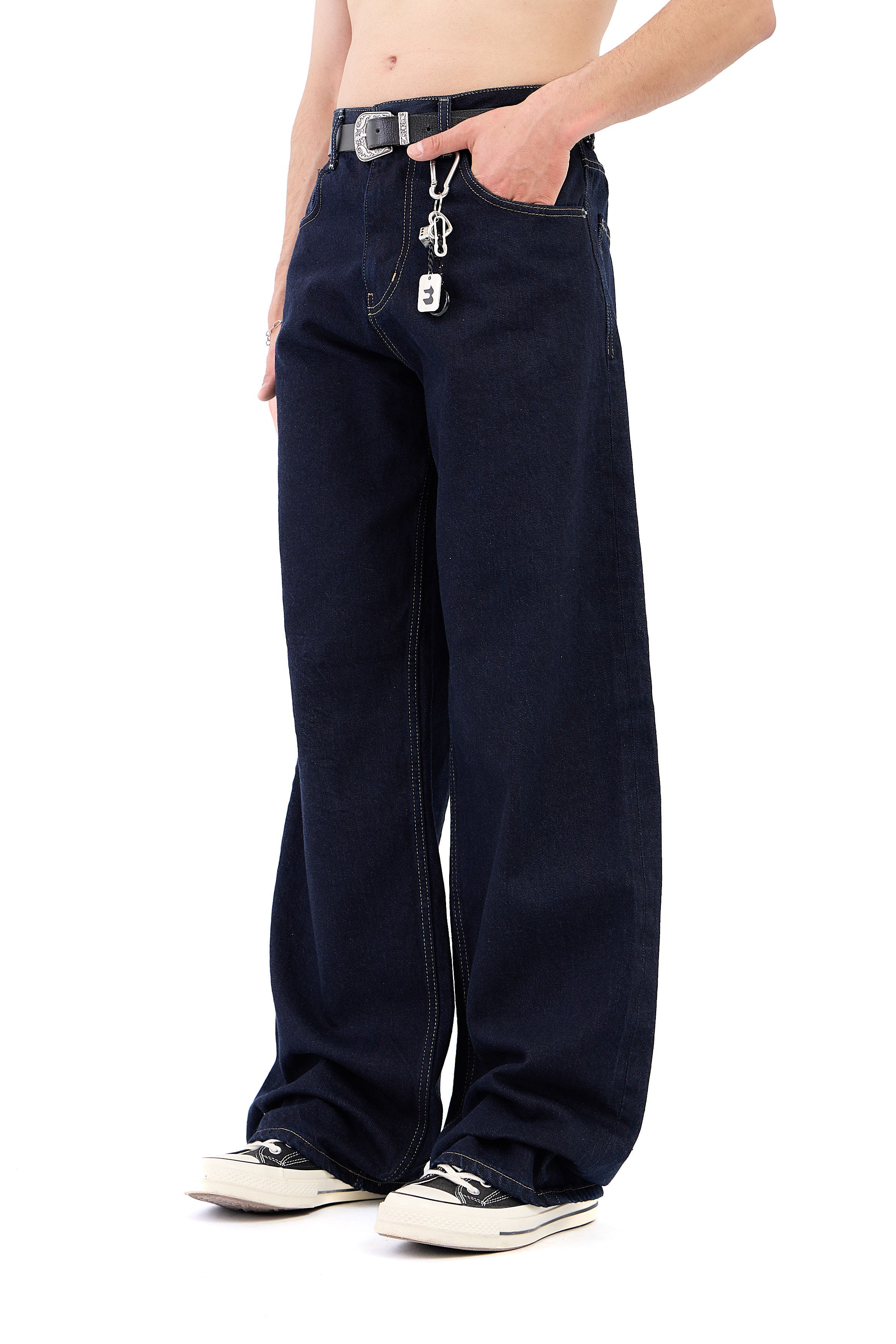 Premium Rins Yıkma Lacivert Baggy Jean 