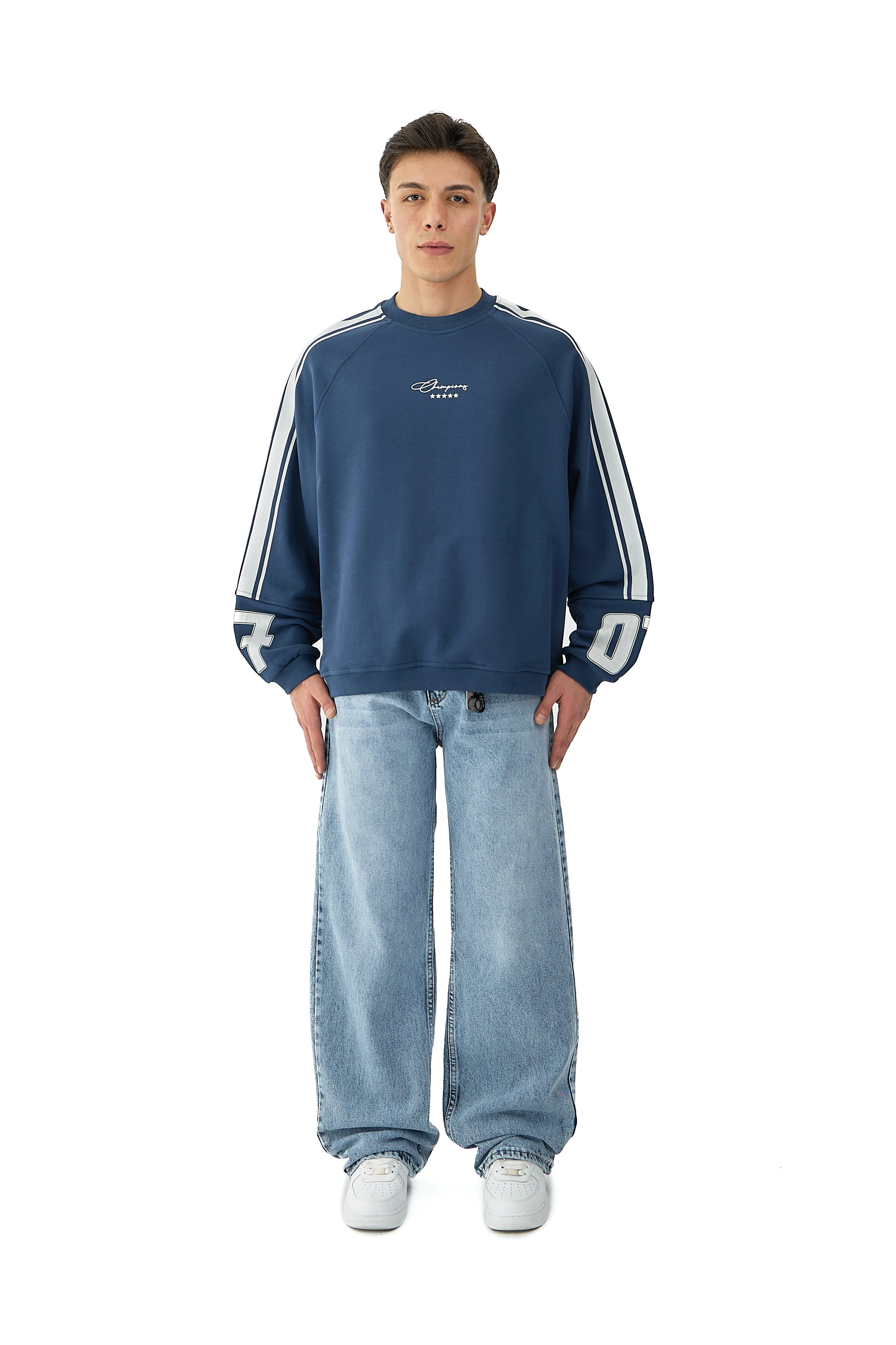 07 Champions Baskılı Oversize Pemium Sweatshirt - LACİVERT