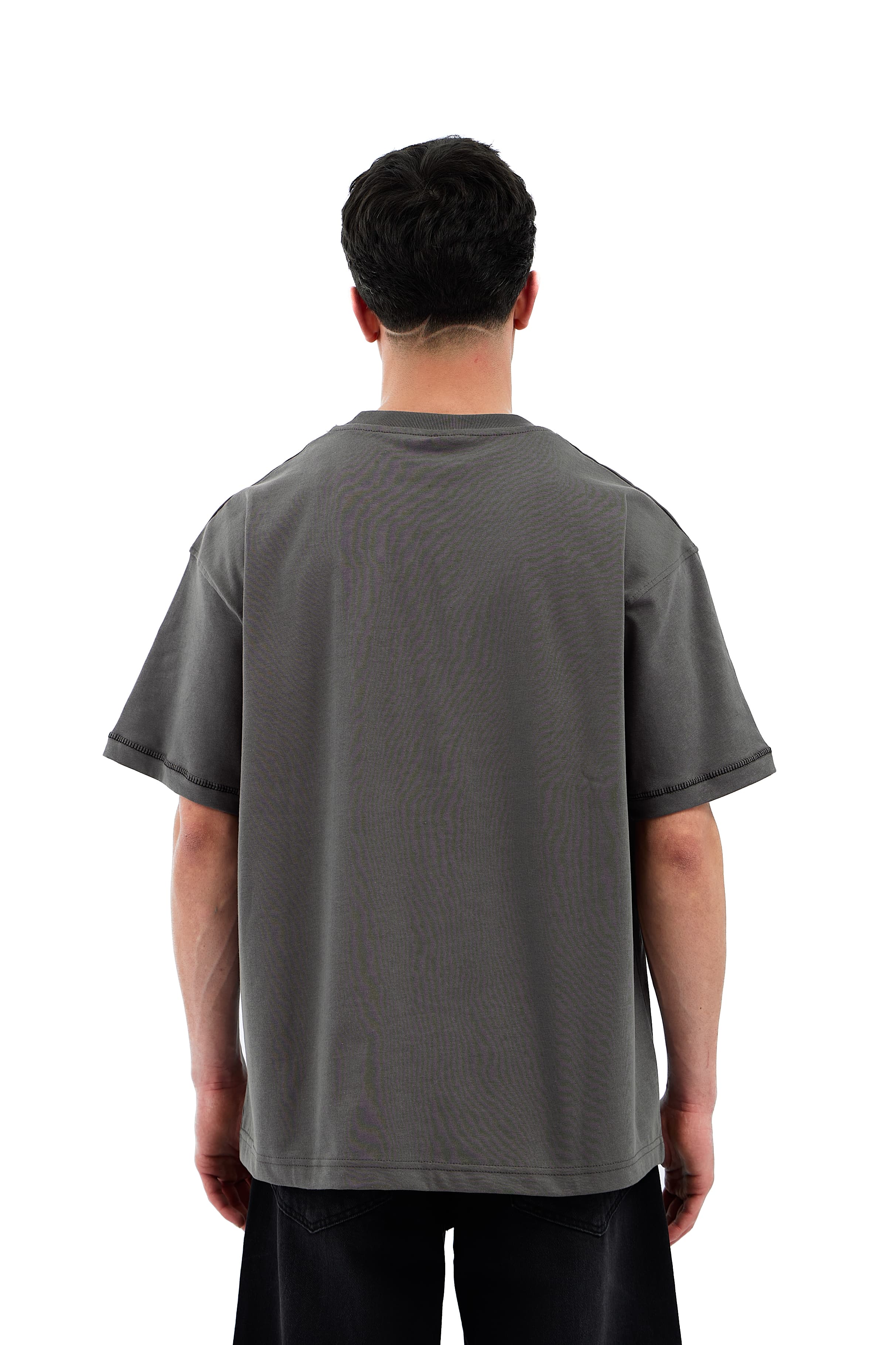 LineArt Nakışlı Premium Oversize Tişört - KAHVERENGİ