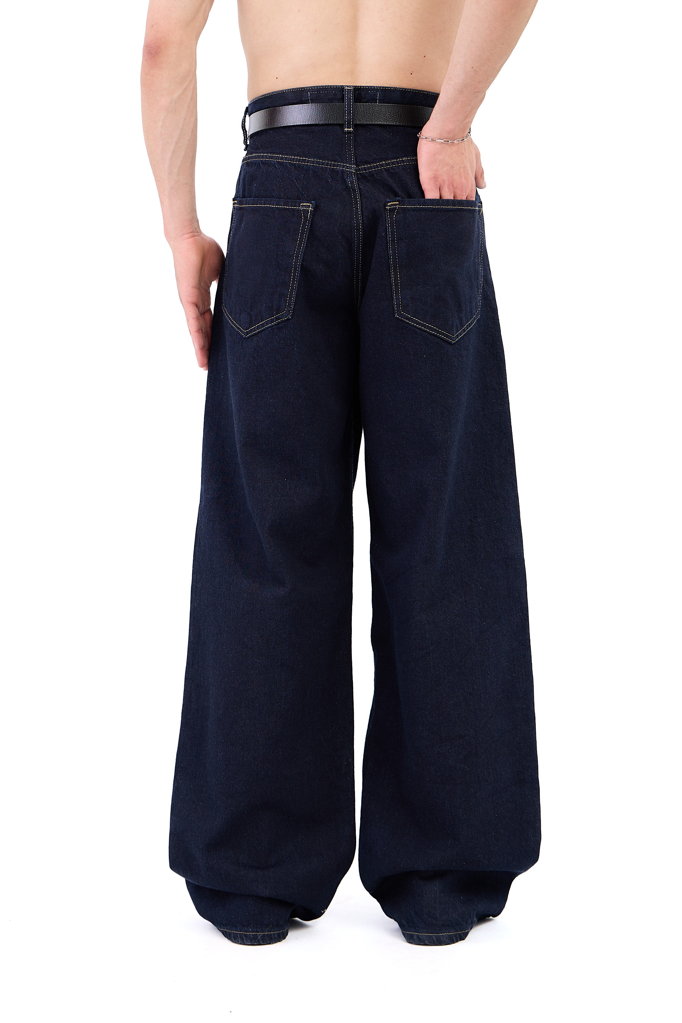 Premium Rins Yıkma Lacivert Baggy Jean 