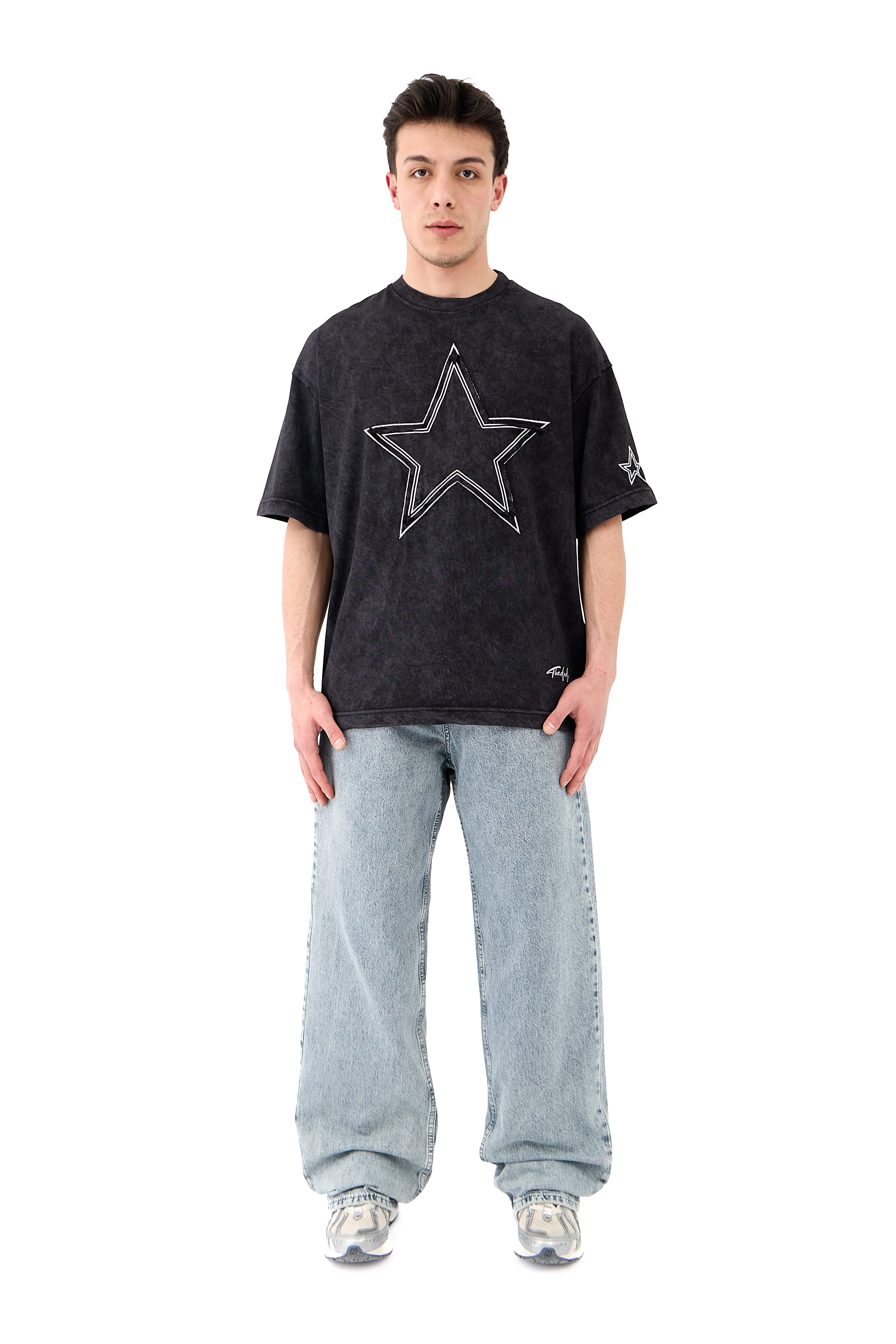 Star Nakışlı Washed Premium Oversize Tişört
