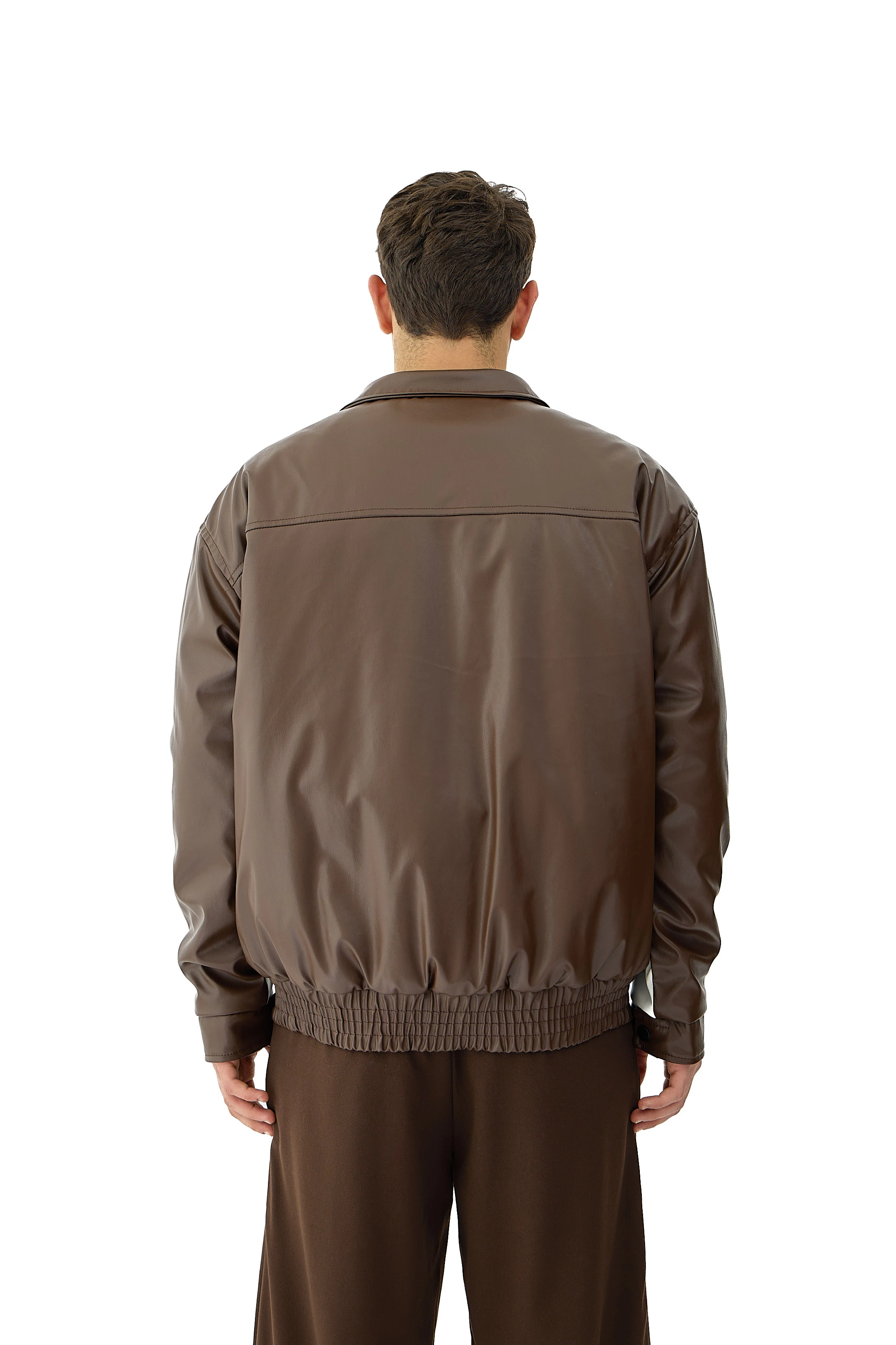 Motor Spor Nakış Detaylı Bomber Deri Ceket  - KAHVERENGİ