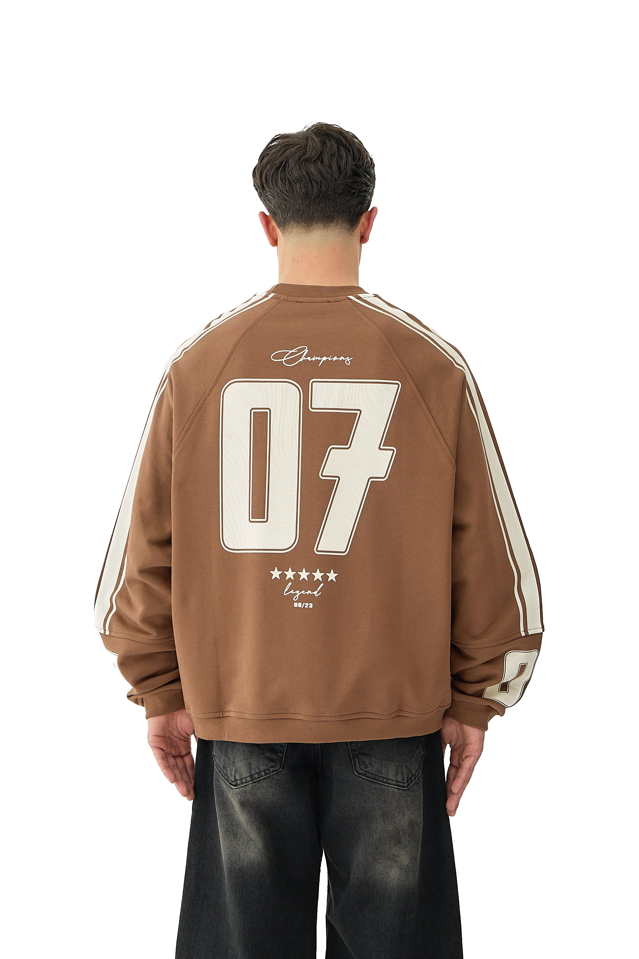 07 Champions Baskılı Oversize Pemium Sweatshirt - KAHVERENGİ