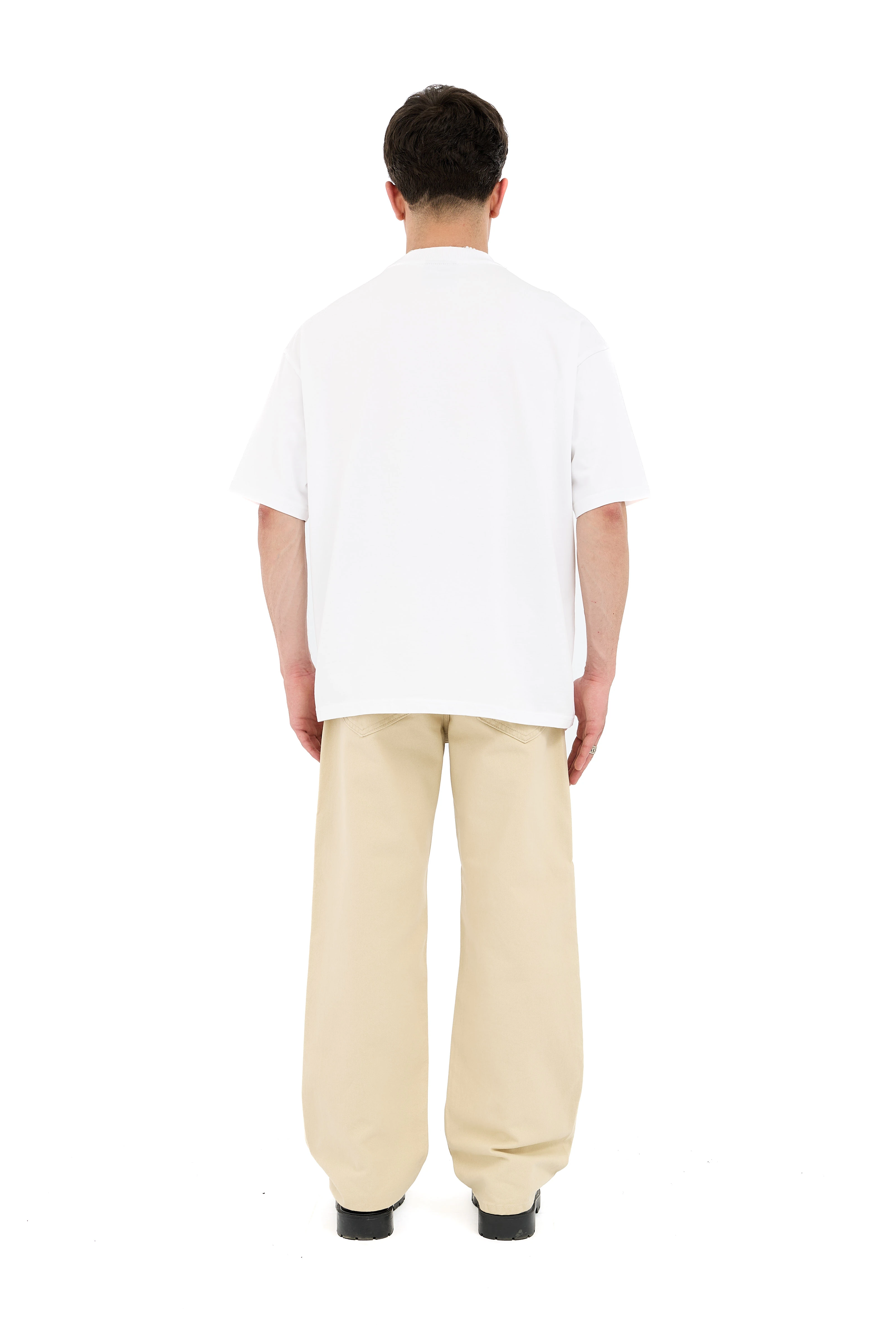 Ağ Detay Ters Dikiş Oversize Tişört