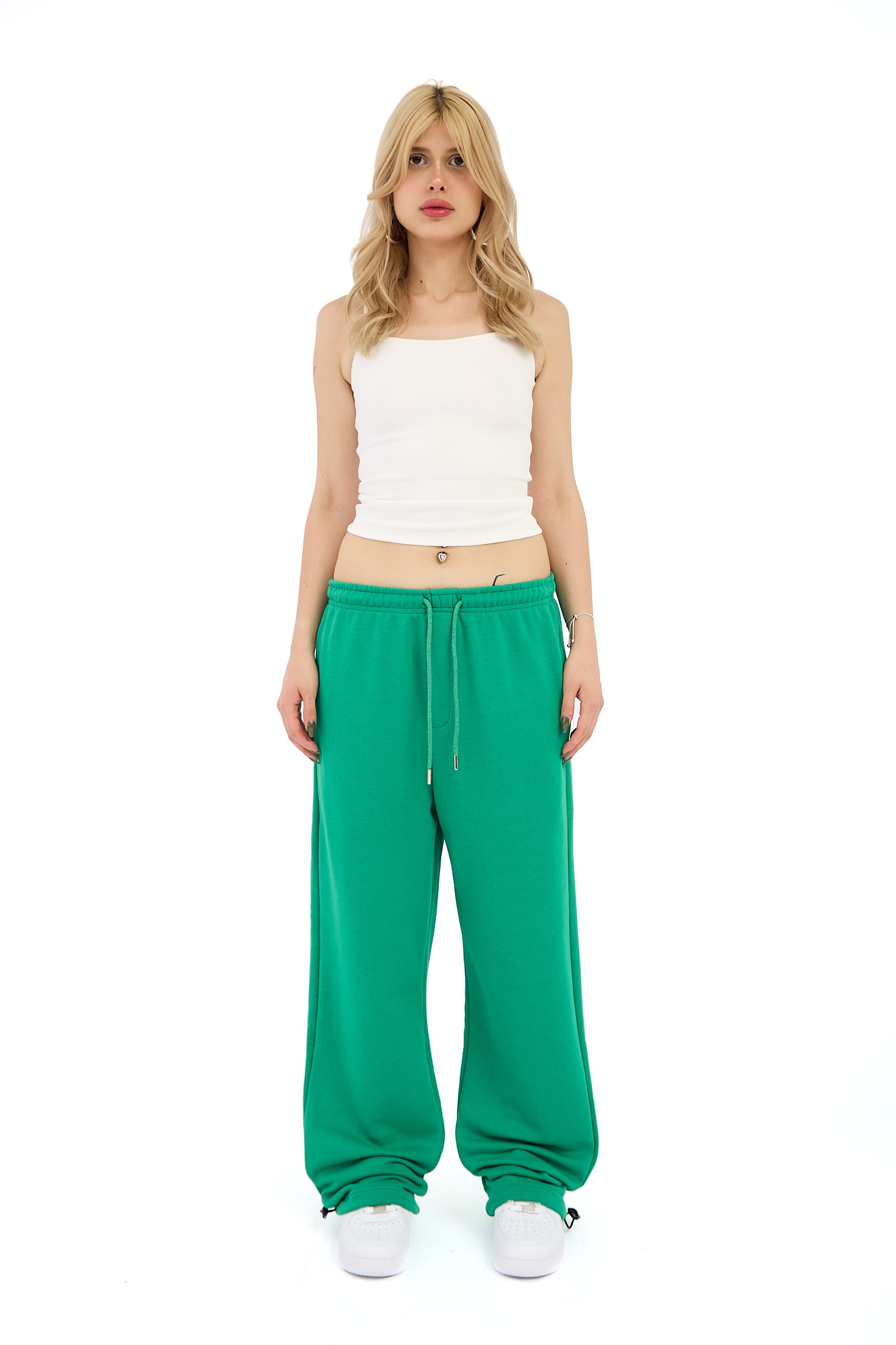  Hitup Premium Basic Ayarlanabilir Paça Oversize Eşofman Altı  - YEŞİL
