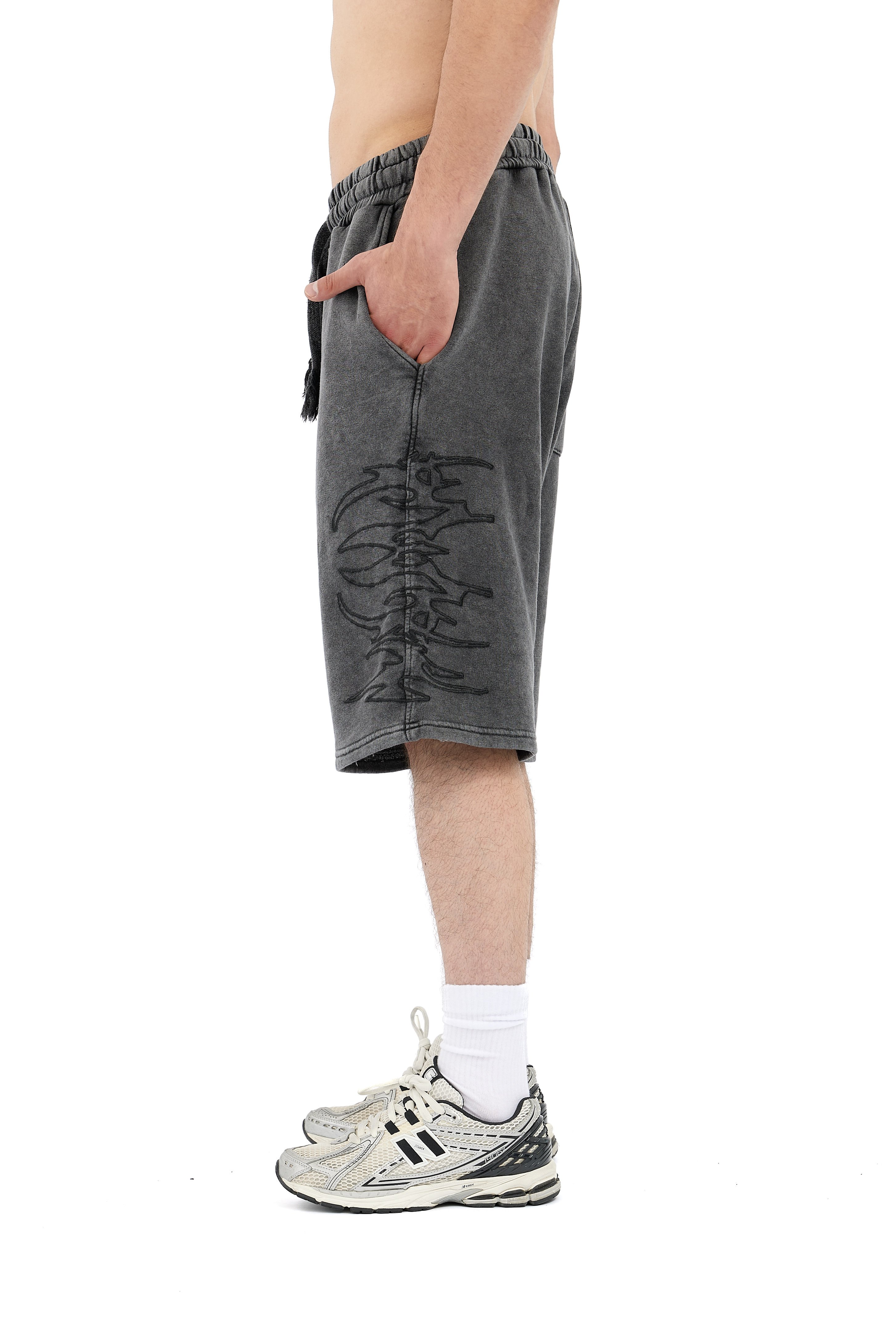 Premium Tribal Nakış Detay Baggy Şort - ANTRASİT