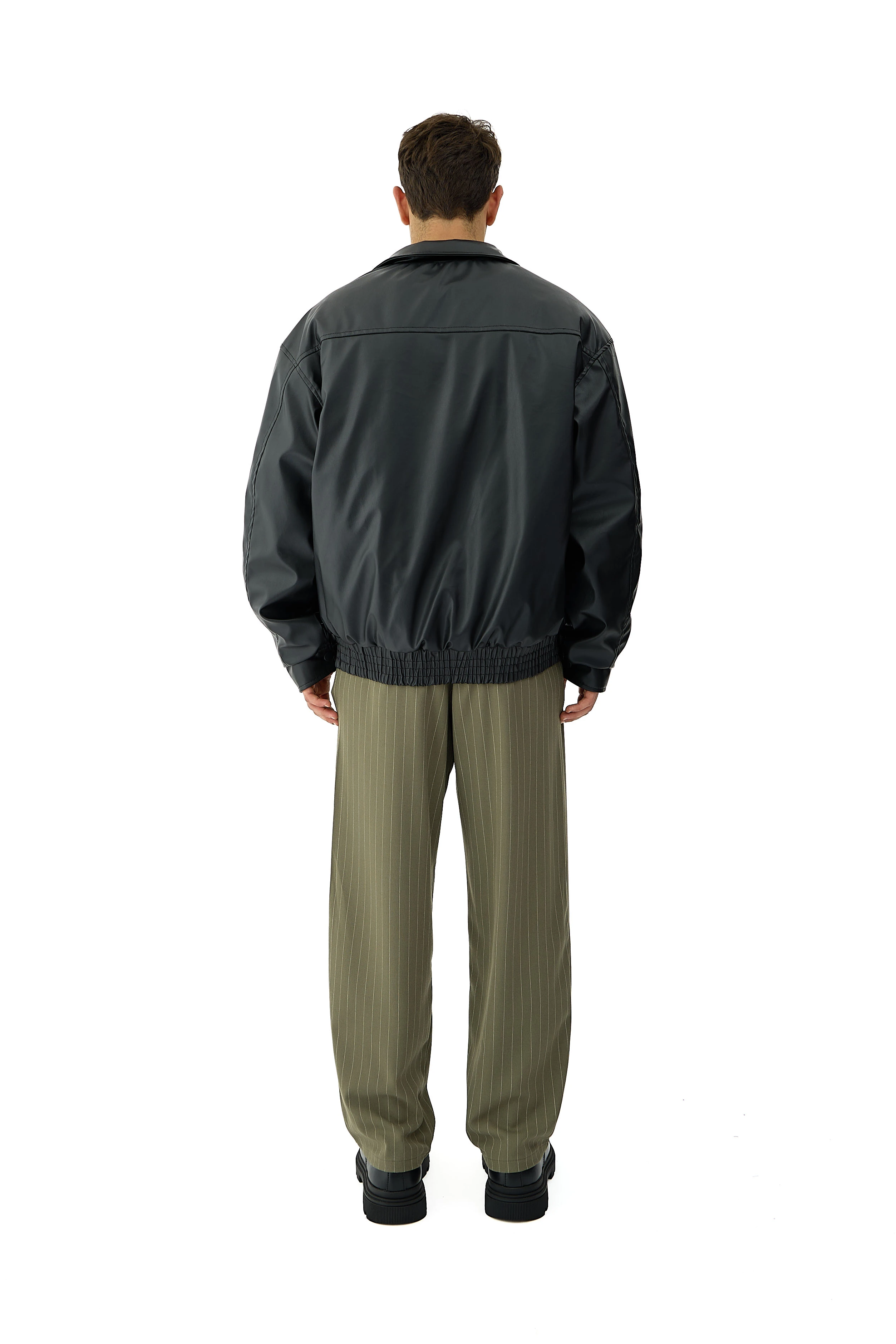 Kalın Tuşeli Çizgili Detay Baggy Fit Kumaş Pantolon - YEŞİL