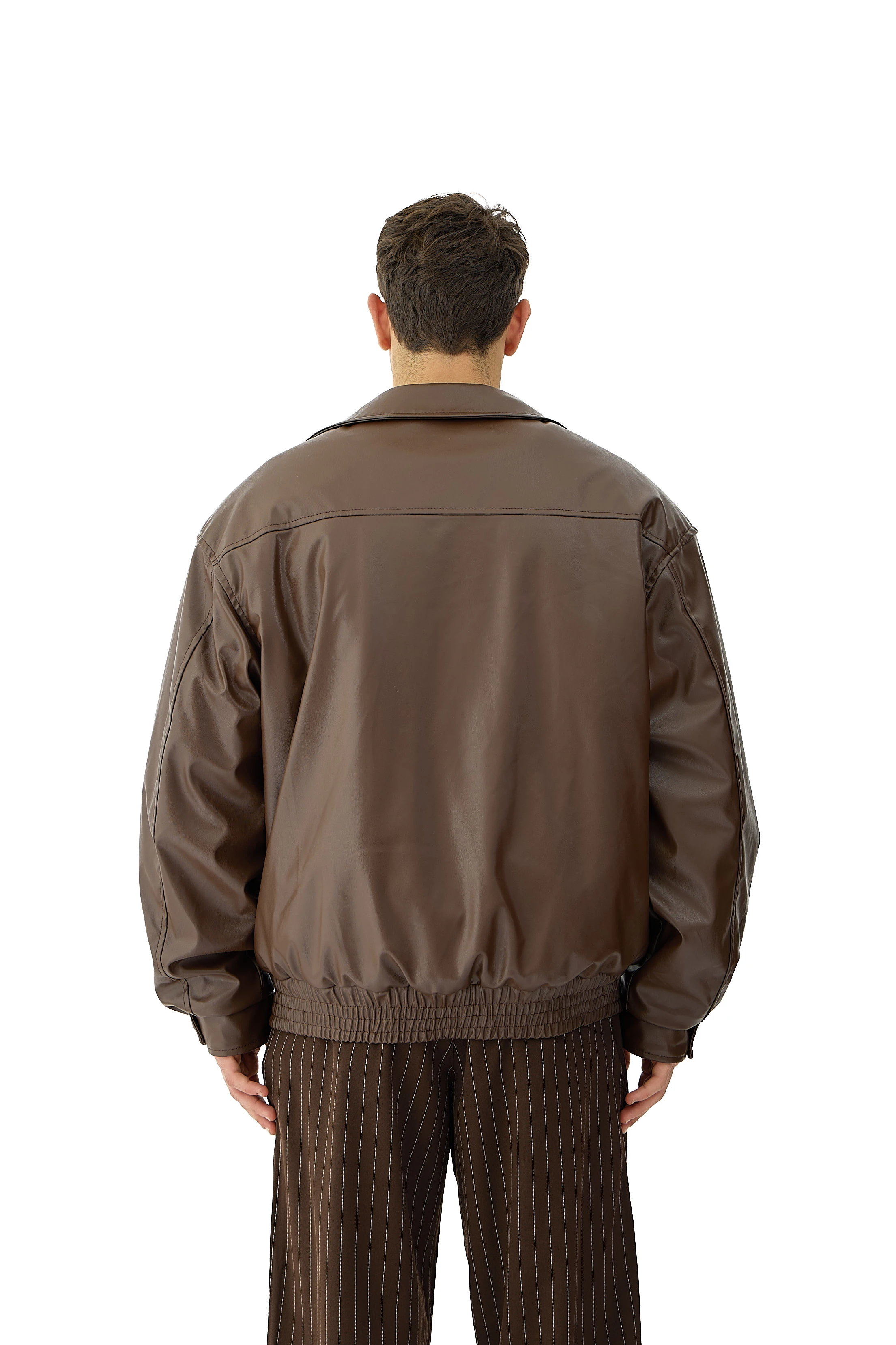 90's Oversize Bomber Deri Ceket - KAHVERENGİ