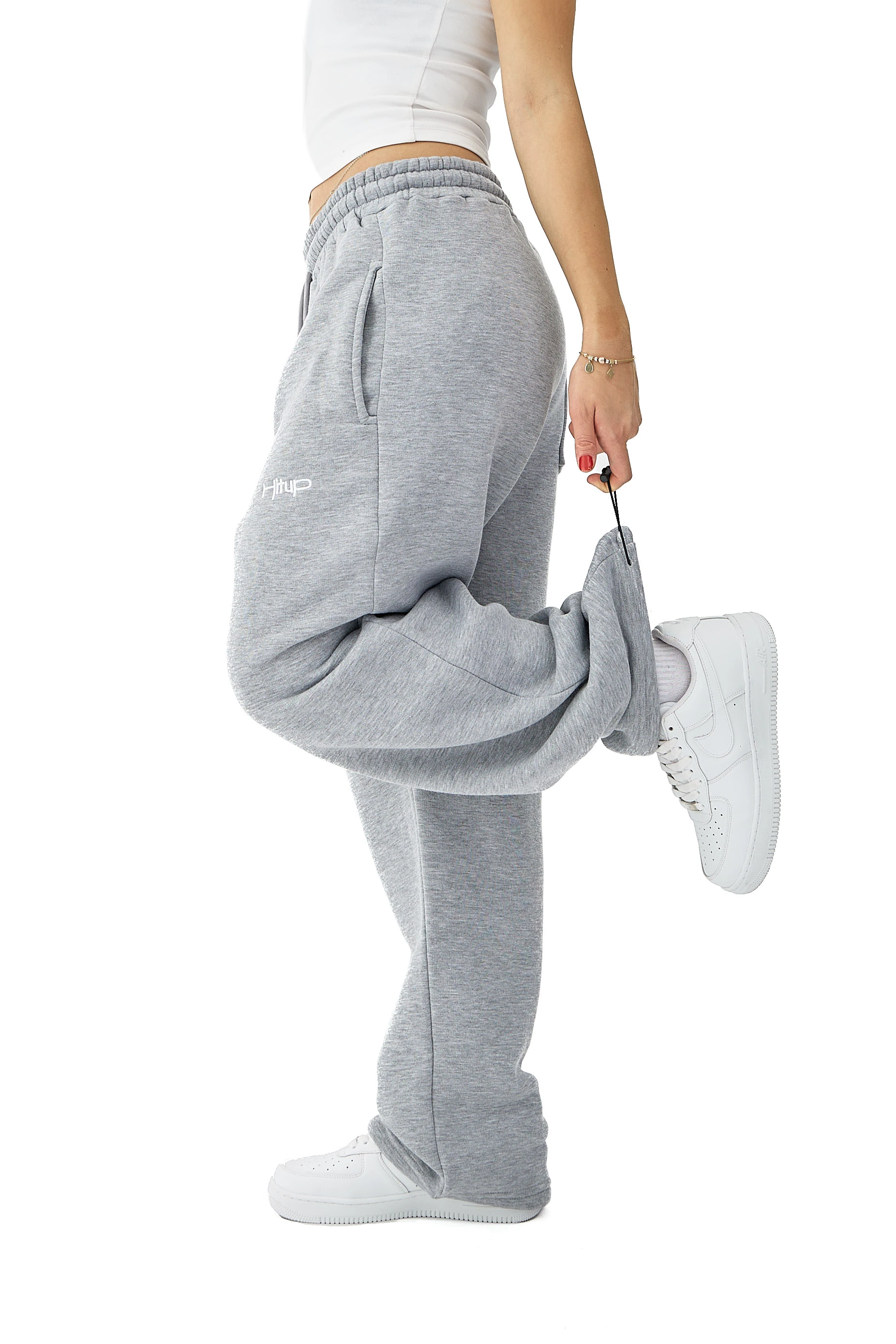 Kışlık Hitup Nakışlı Premium Ayarlanabilir Paça Oversize Eşofman Altı - GRİMELANJ